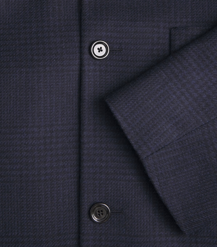 Lardini Mens Wool-Cashmere Check Chore Jacket Navy Image 7