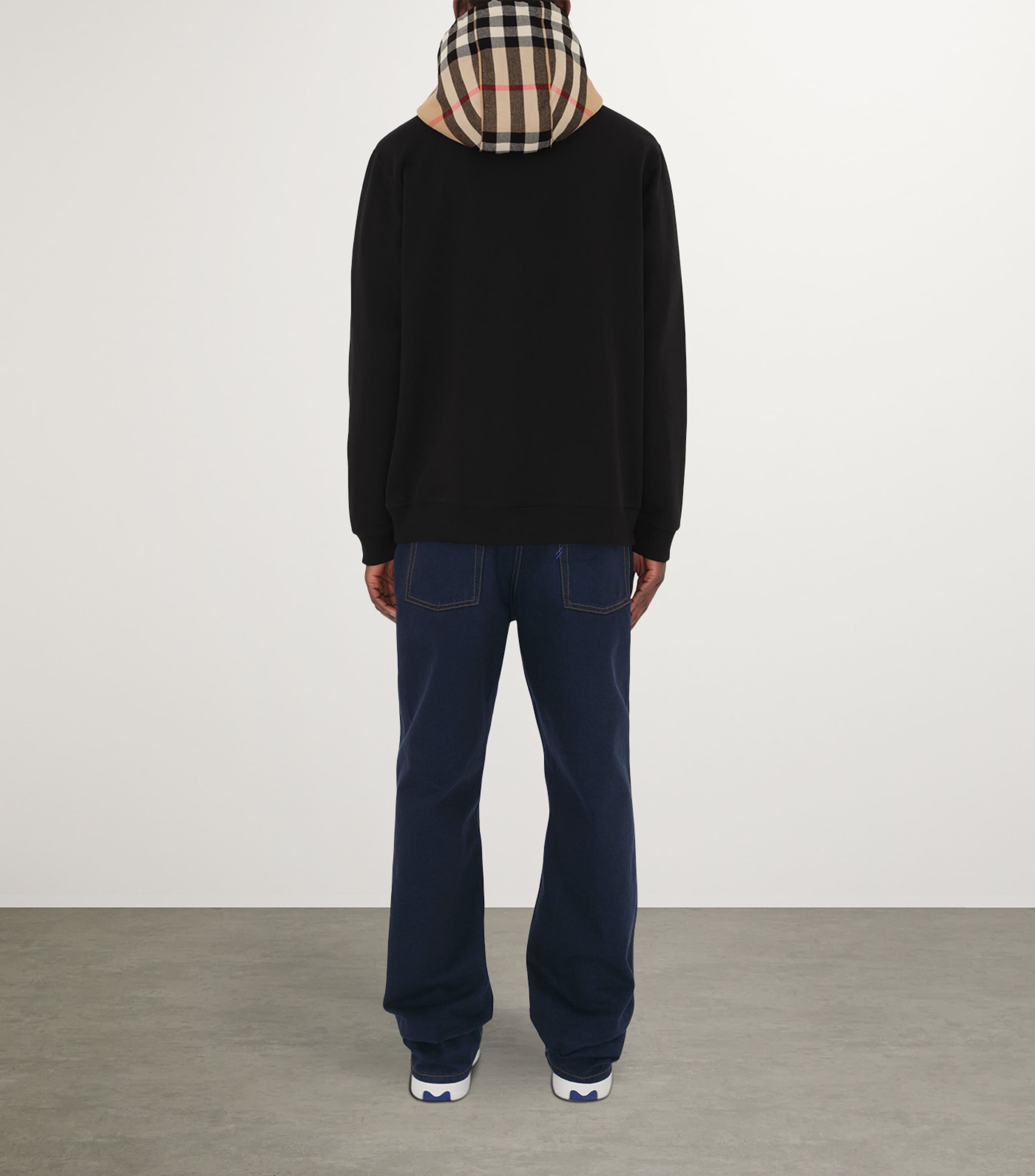 Check-Trim Zip-Up Hoodie BLACK Image 4