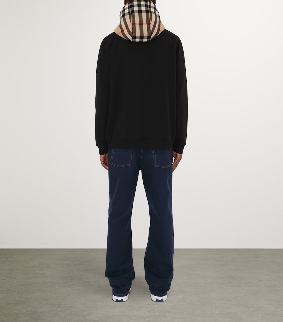 Check-Trim Zip-Up Hoodie BLACK Image 4