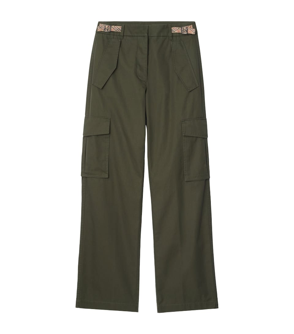 Burberry Cotton Gabardine Cargo Trousers Marrow Green