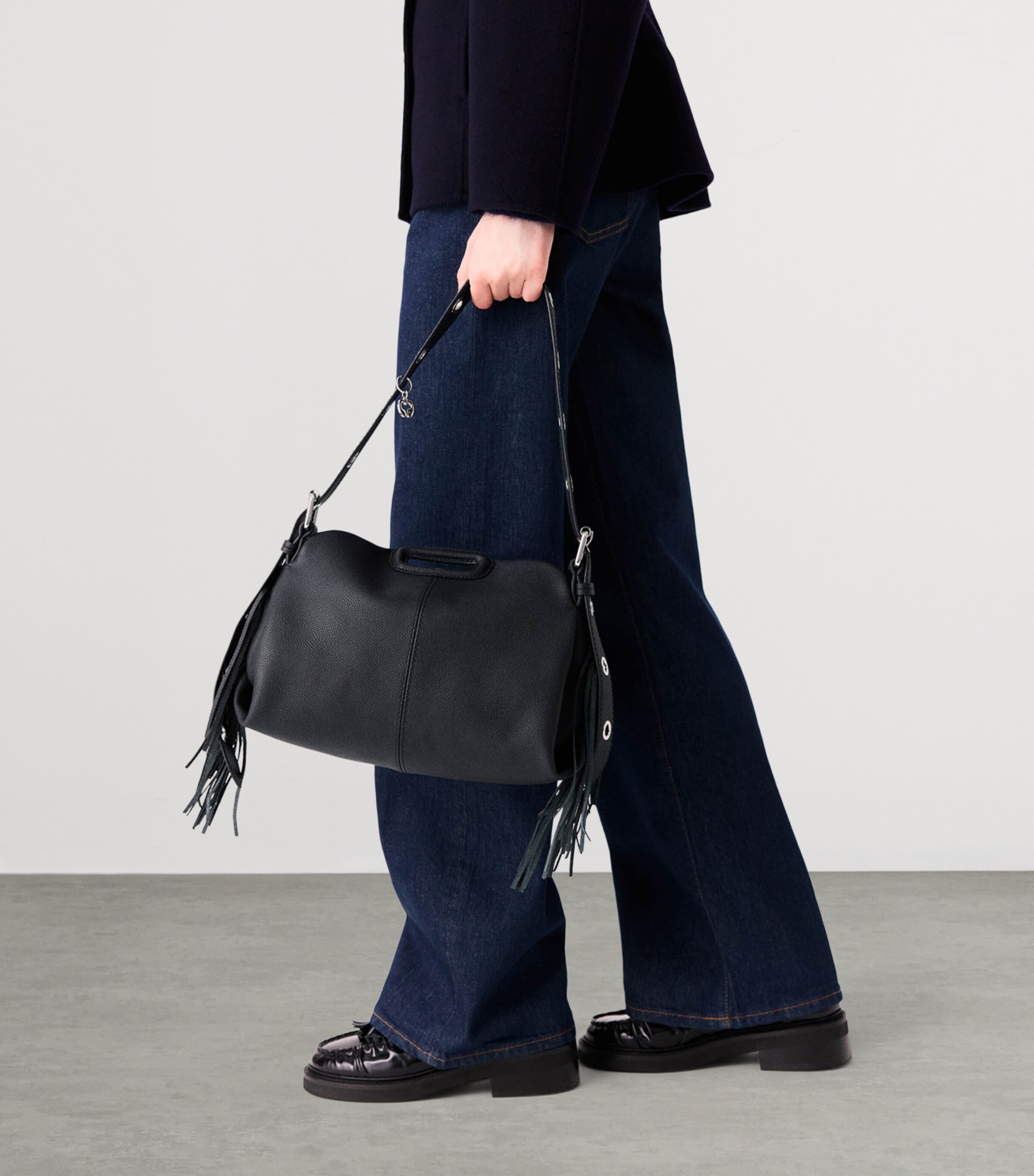 Maje Grained Leather Miss M Shoulder Bag Black Image 6