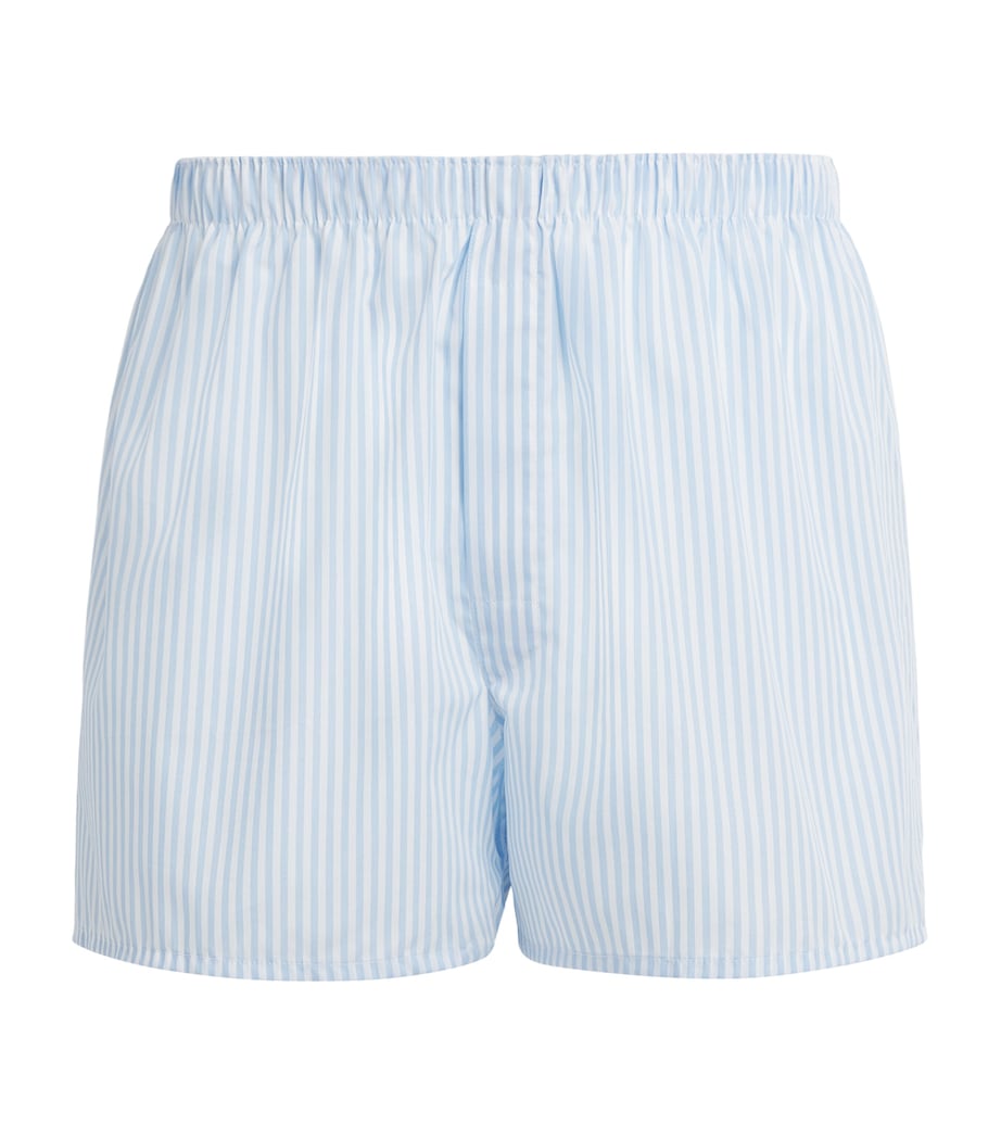 Sunspel Mens Cotton Classic Boxer Shorts White/lt Blue B Image 1