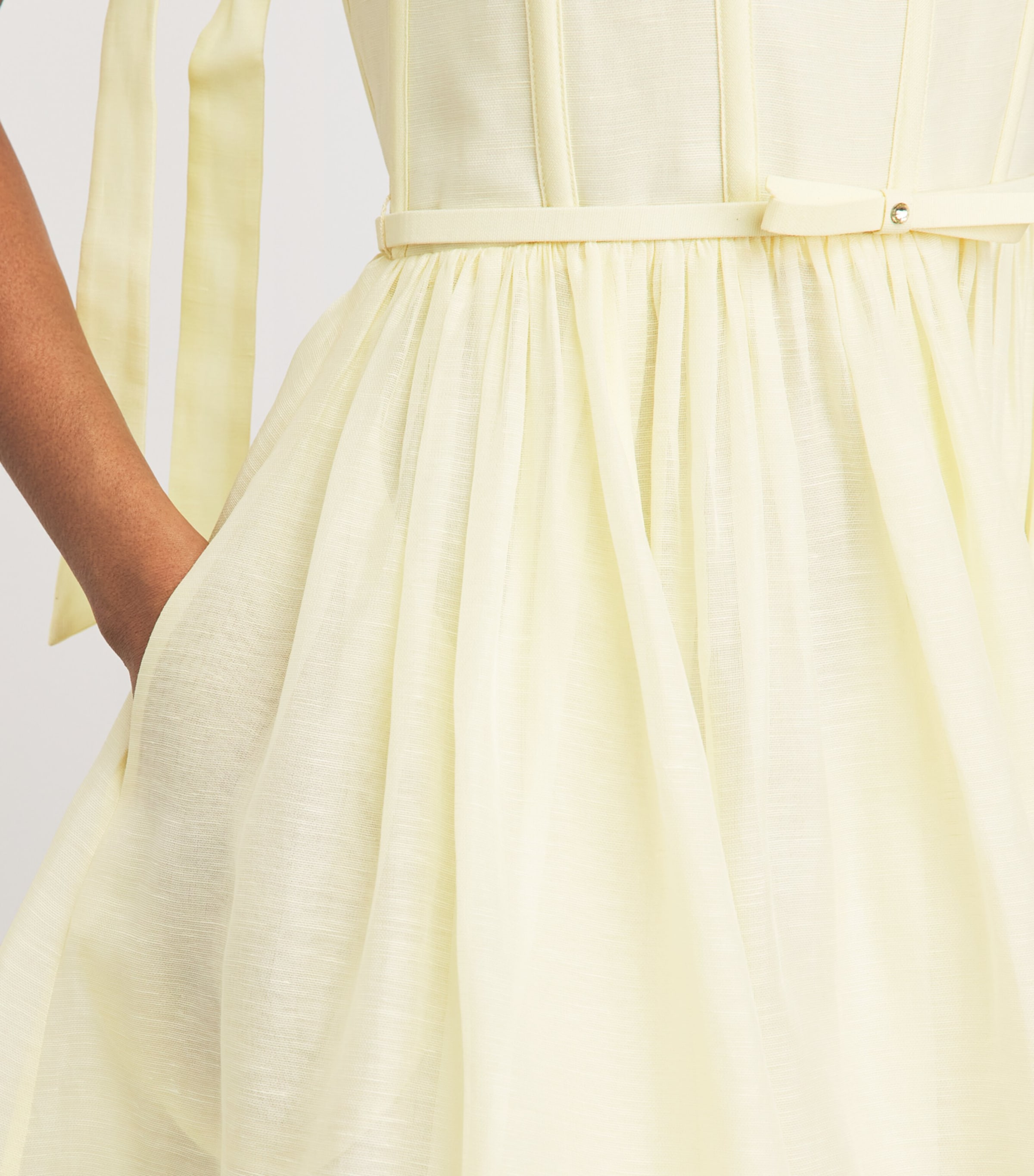 Zimmermann Womens Linen-Silk Belted Midi Dress Lemon Image 5