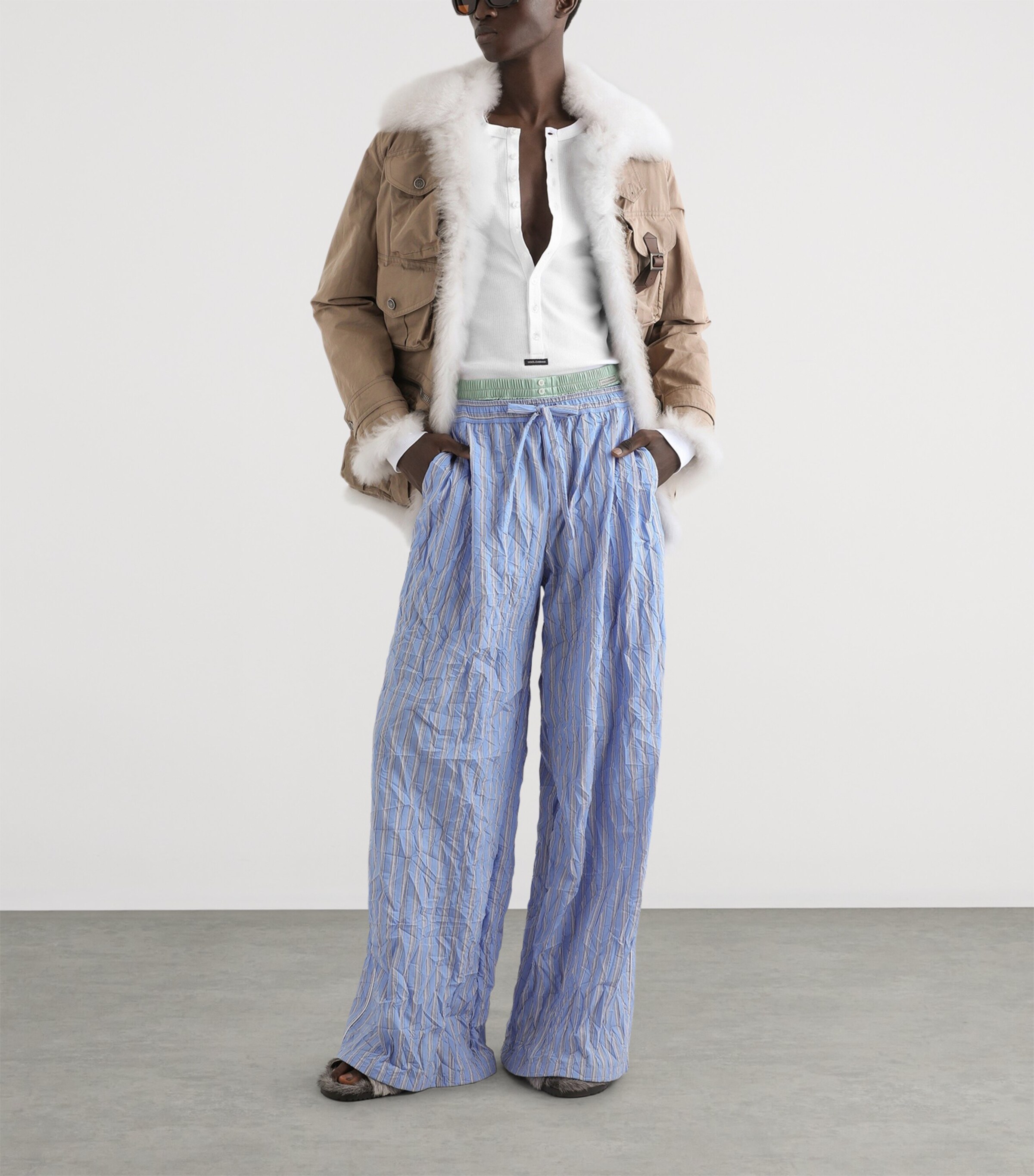 Dolce&Gabbana Mens Striped Crinkle Trousers Stri Image 2