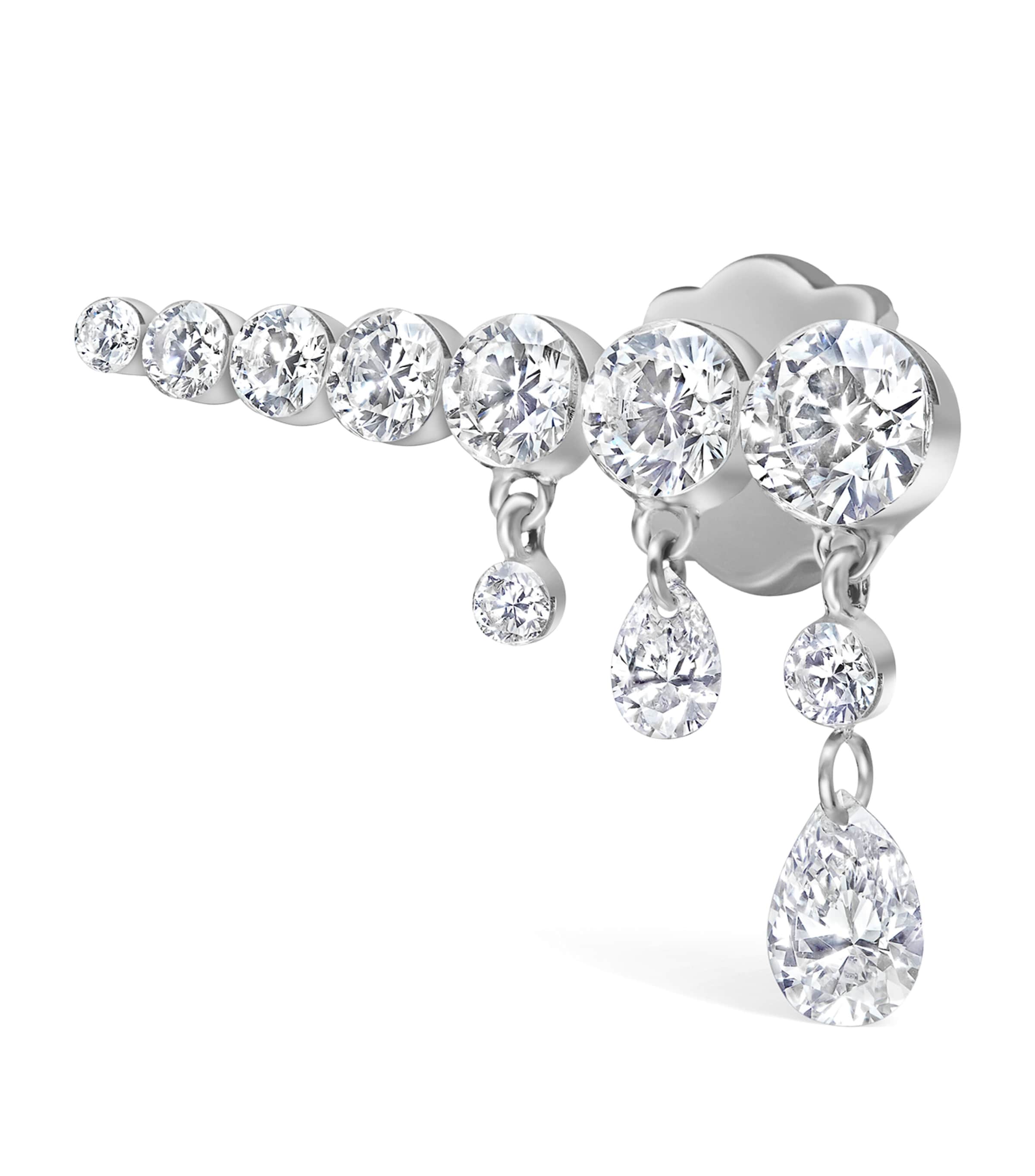 Maria Tash Invisible Set Diamond Crescendo Bar Threaded Stud Earring Right In White
