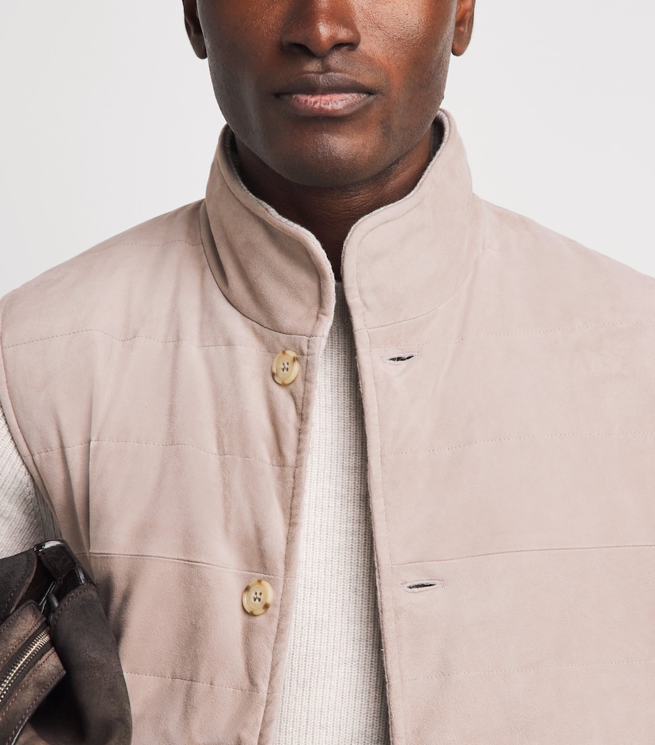N.Peal Mens Reversible Organic Cashmere-Suede Gilet Toasted Sesame Suede Image 3