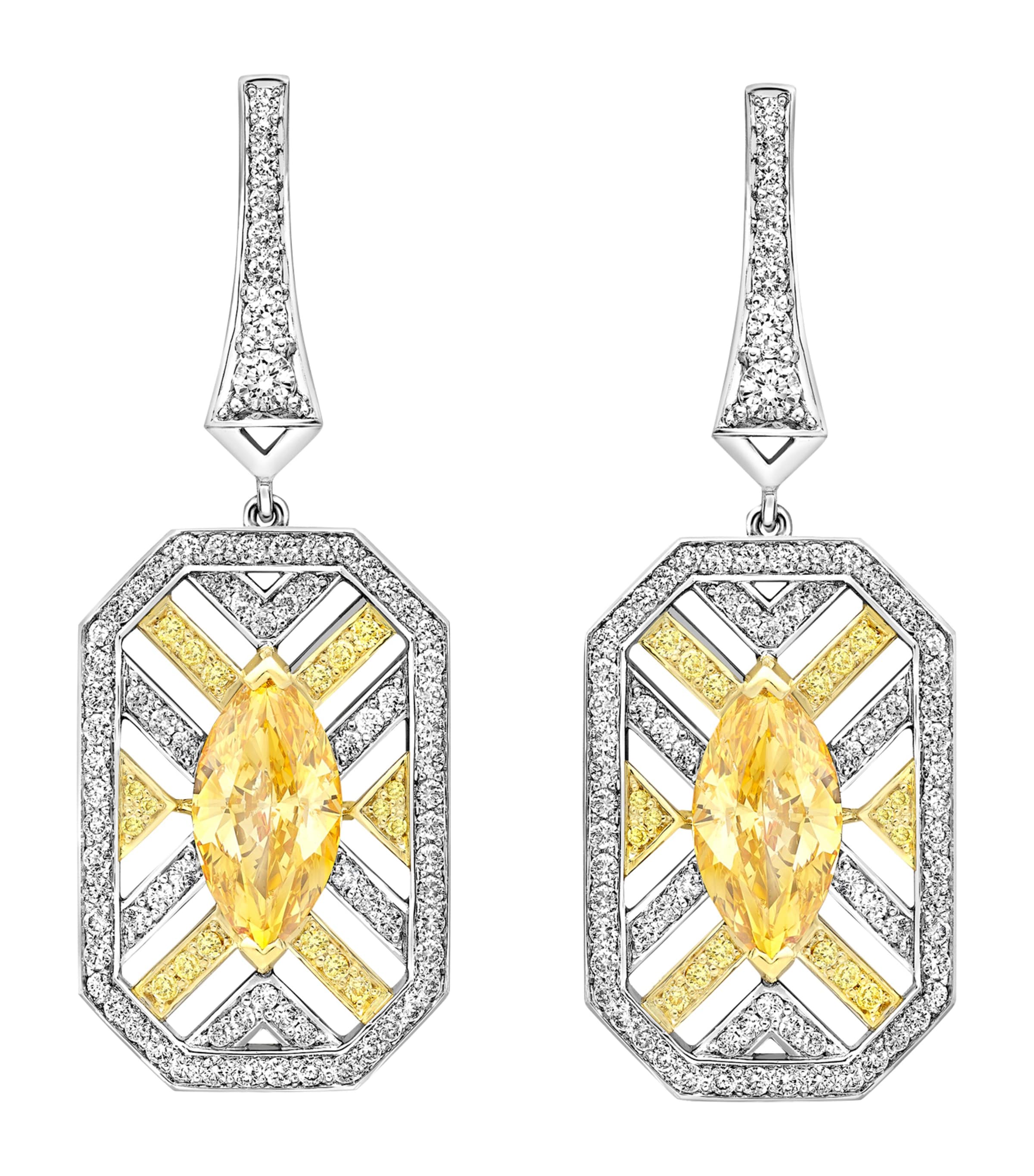 Boodles Platinum, Yellow Gold And Diamond Fifth Avenue Drop Earrings In Silver