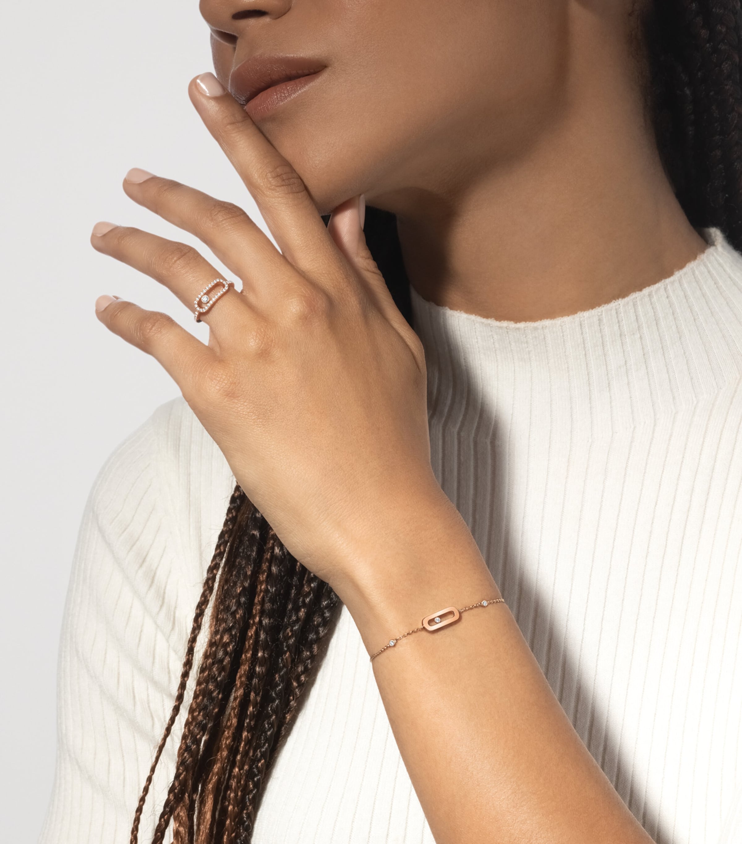 Messika Move Uno Rose Gold and Pavé Diamond Ring Pink Gold Image 2