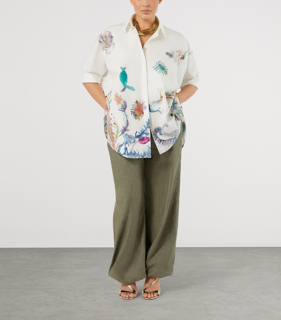 Marina Rinaldi Womens Cotton Printed Short-Sleeve Shirt Ice Image 2