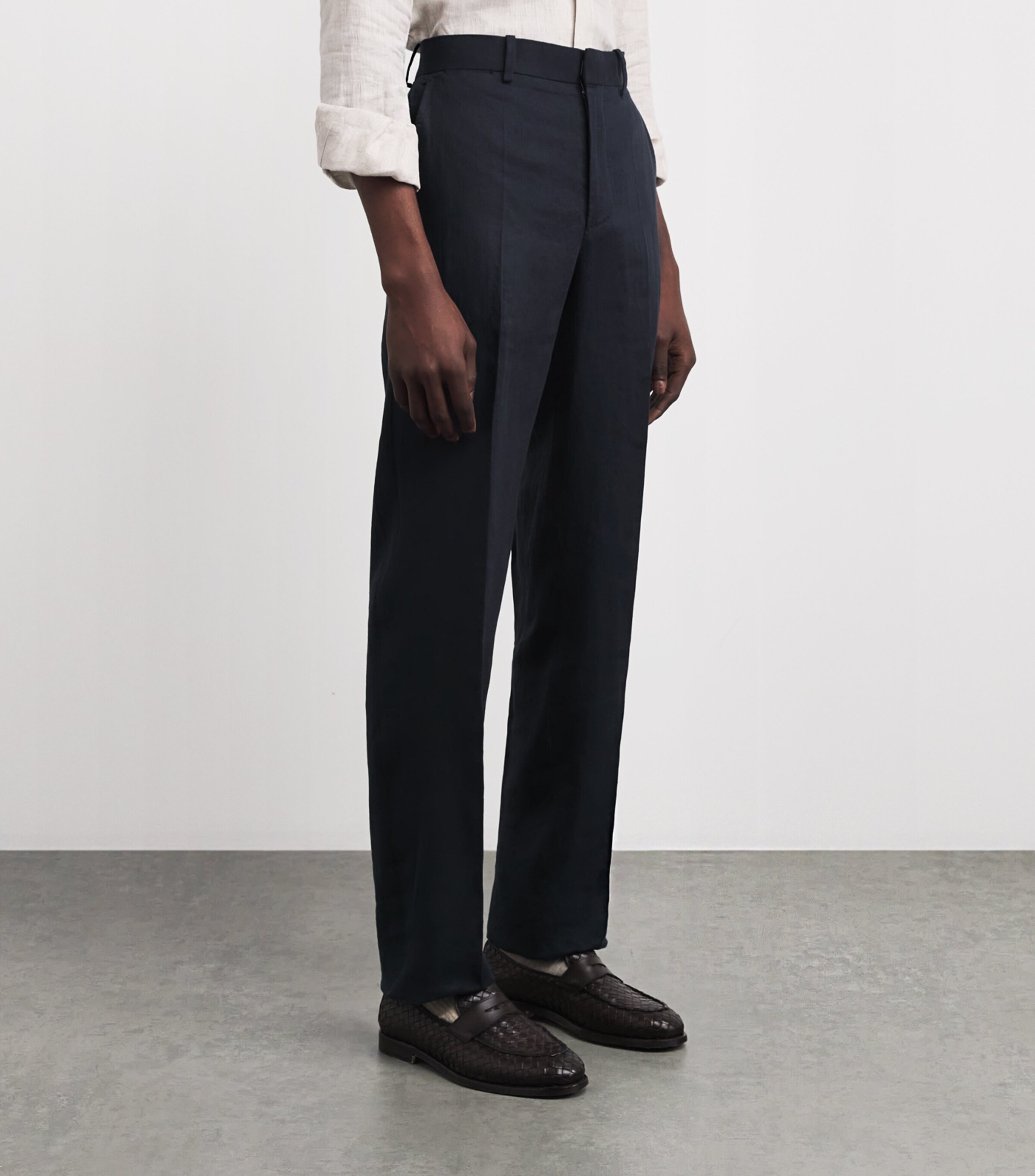 Agnona Mens Linen Straight Trousers Dark Blue Navy Image 4