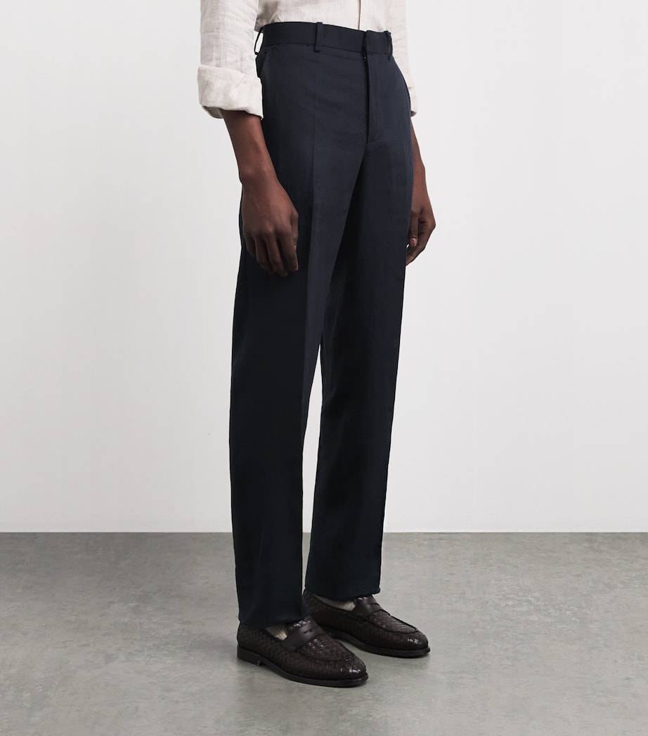 Agnona Mens Linen Straight Trousers Dark Blue Navy Image 4