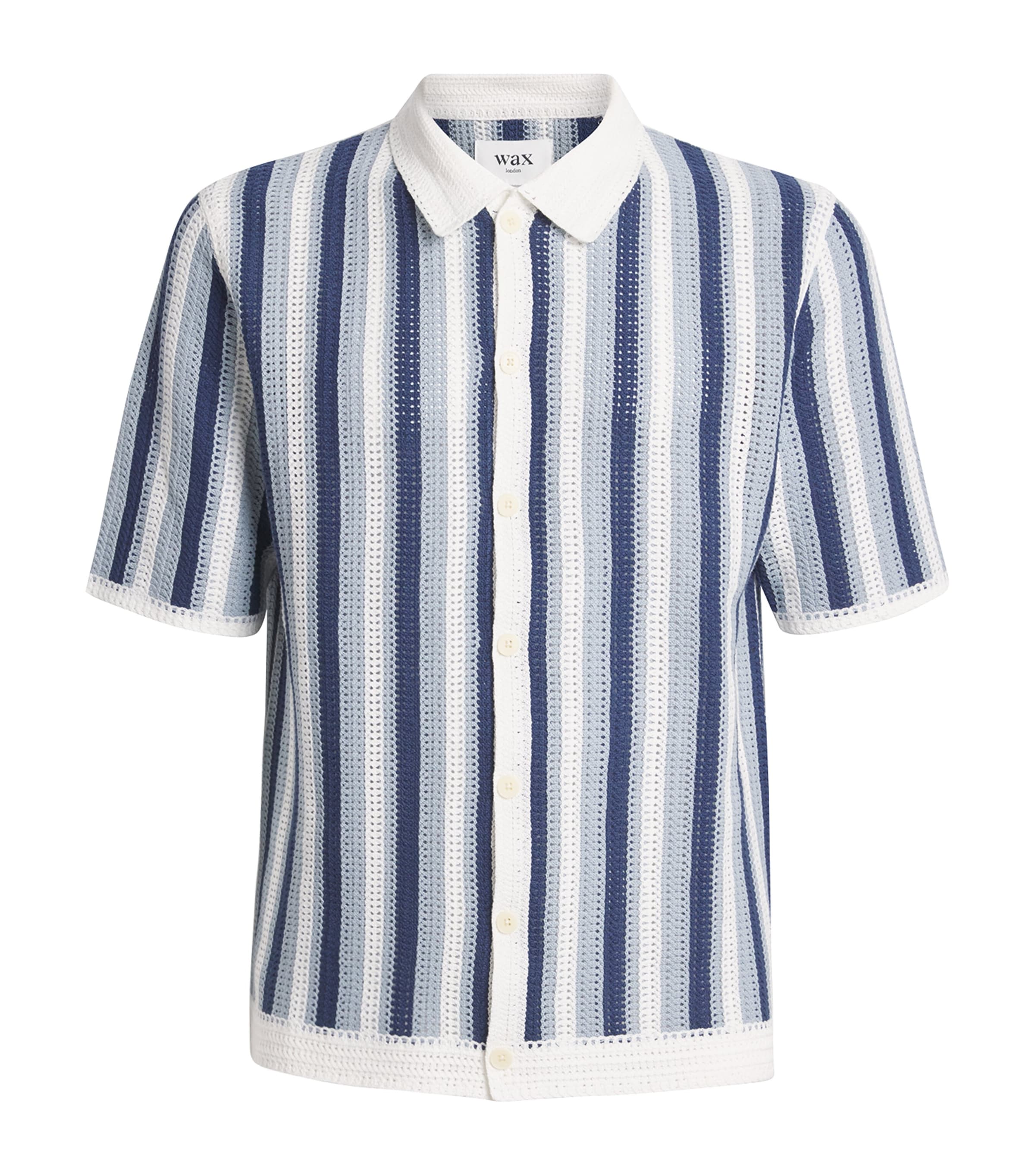 Wax London Mens Crochet Stripe Shirt Blue / Ecru Image 1