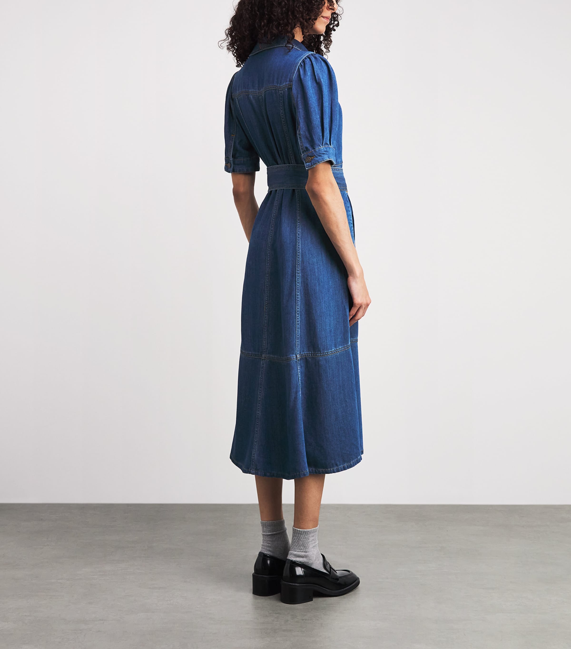 ME+EM Womens Denim Flared Midi Dress Mid Blue Wash Image 4