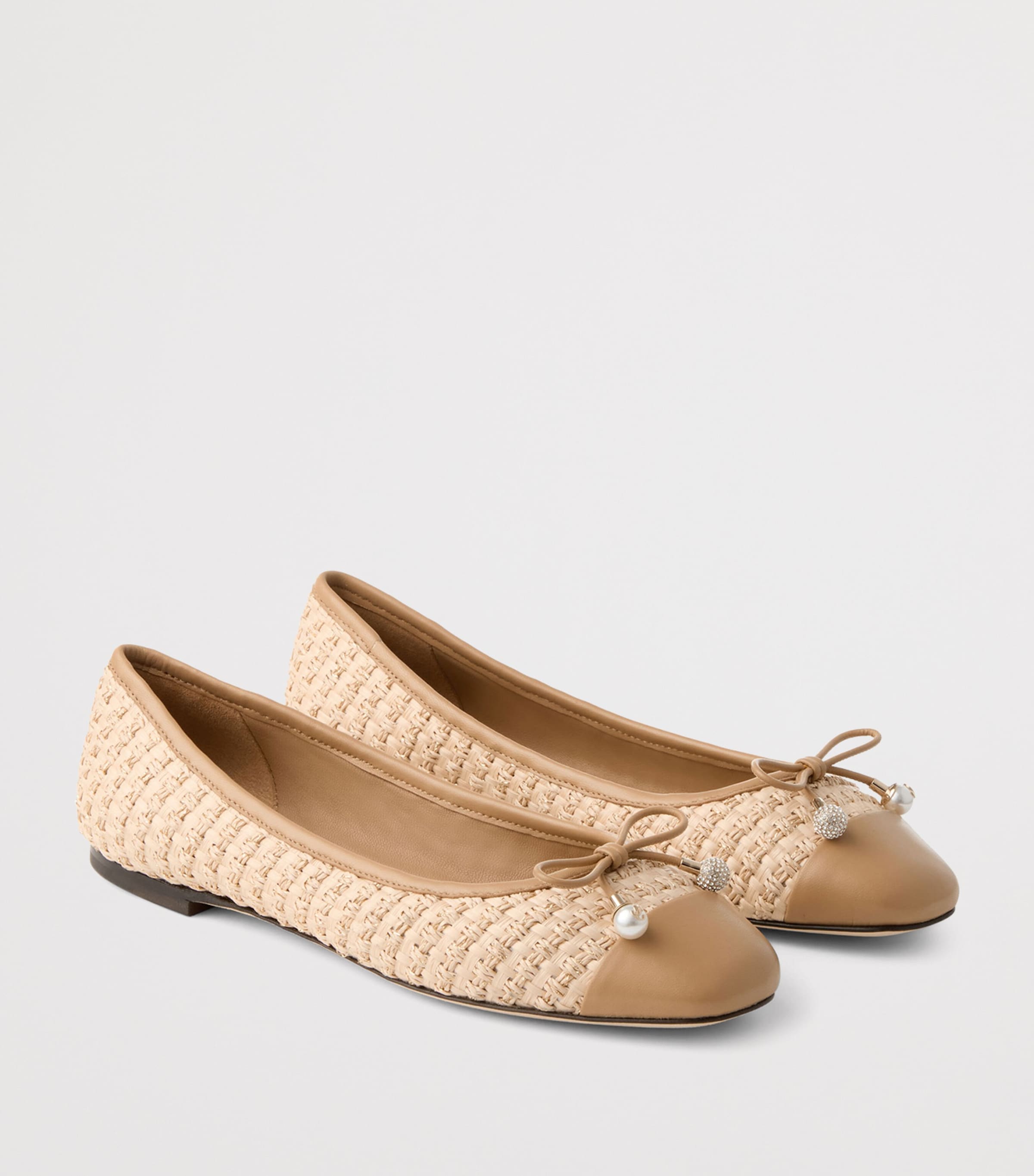 JIMMY CHOO Elme Flat レザー ラフィア ローカットシューズ Elme Flat|Rose Nappa Leather Flats| JIMMY CHOO