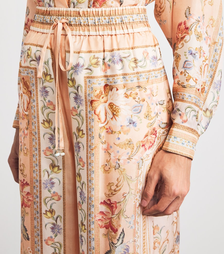 Zimmermann Womens Silk Roselight Drawstring Trousers Pink Tapestry Floral Image 3