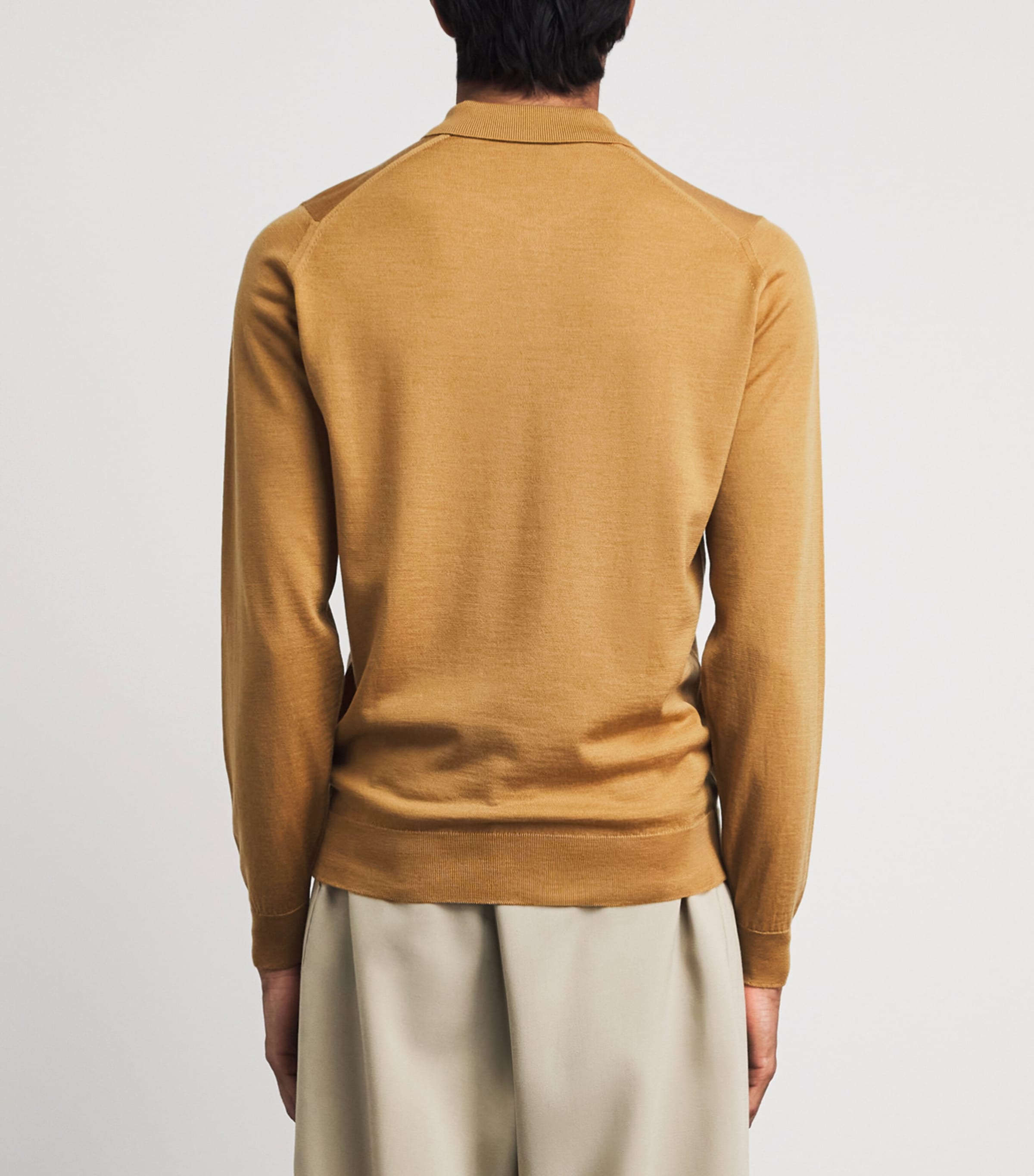 John Smedley Mens Merino Wool Long-Sleeve Polo Shirt Yellow Lustre Image 5