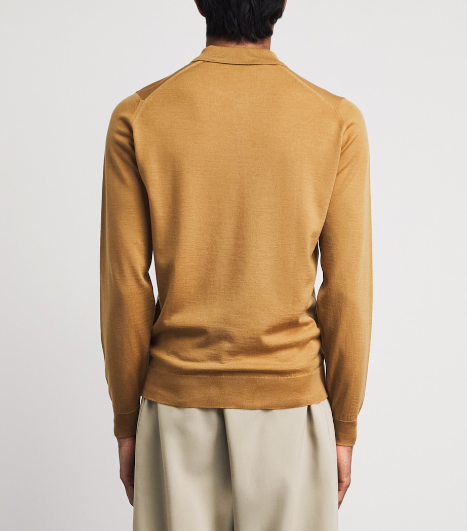 John Smedley Mens Merino Wool Long-Sleeve Polo Shirt Yellow Lustre Image 5