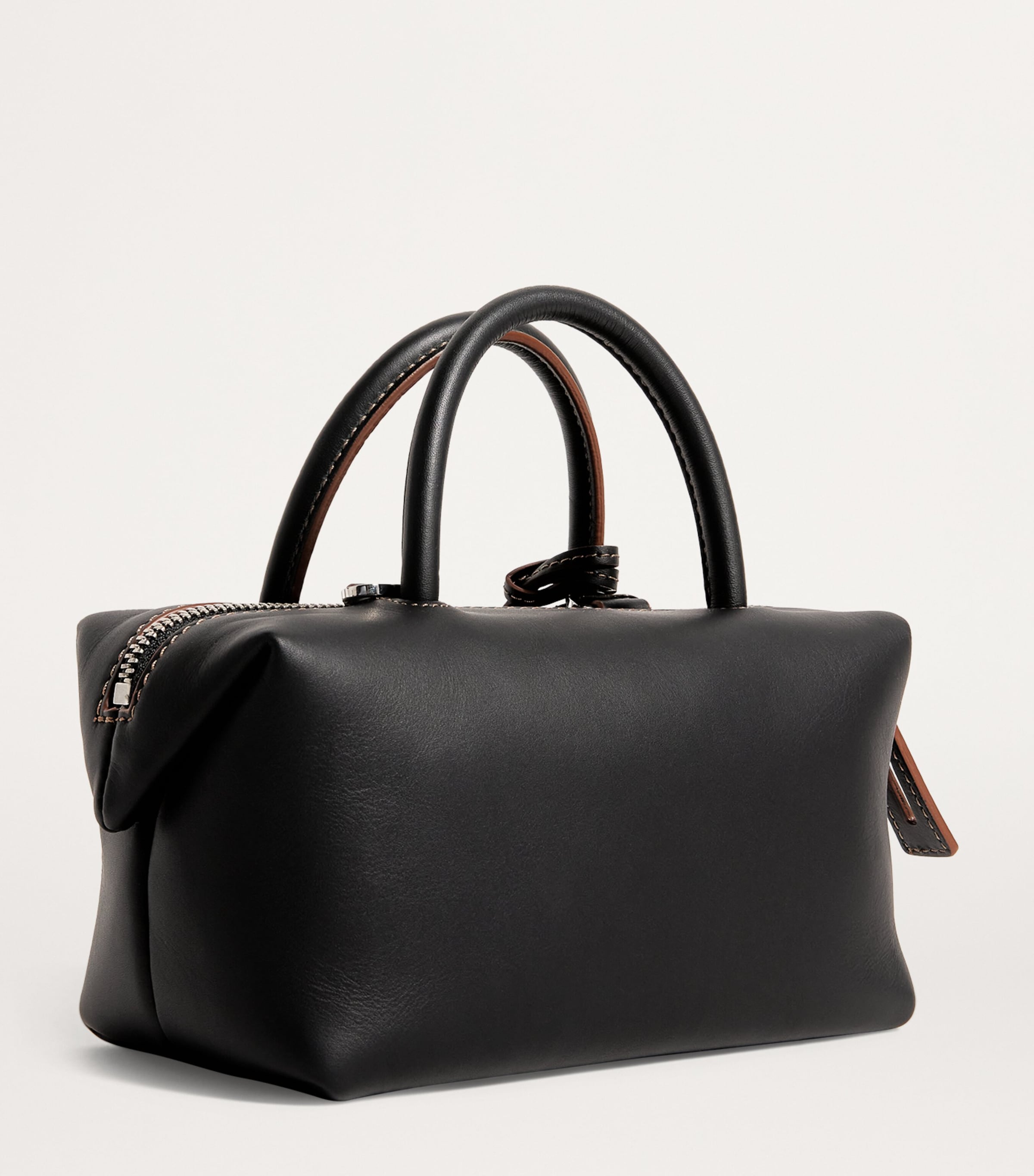 Small Leather Satchel Bag BLACK Image 3