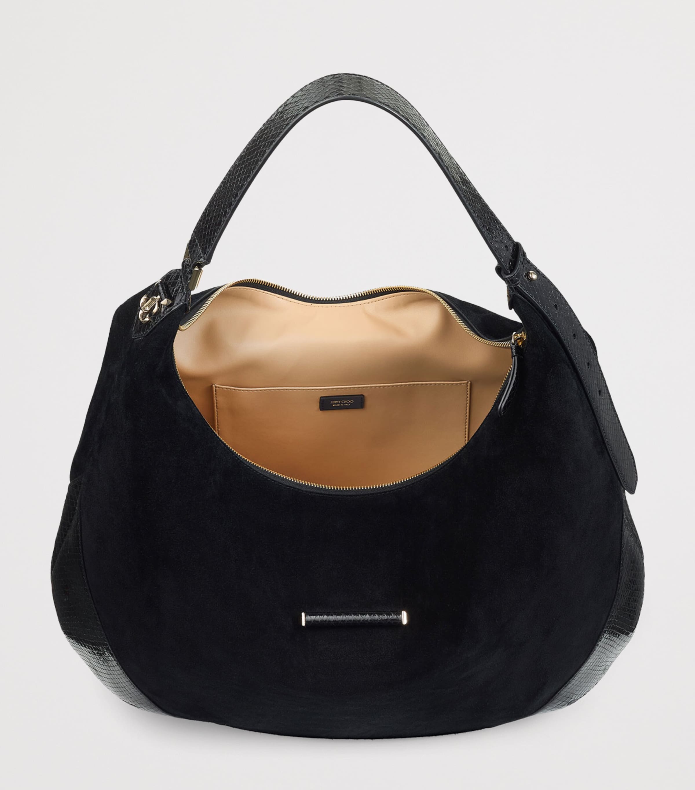 Bar Large Suede Shoulder Bag BLACK/BLACK/SHINY GO Image 5
