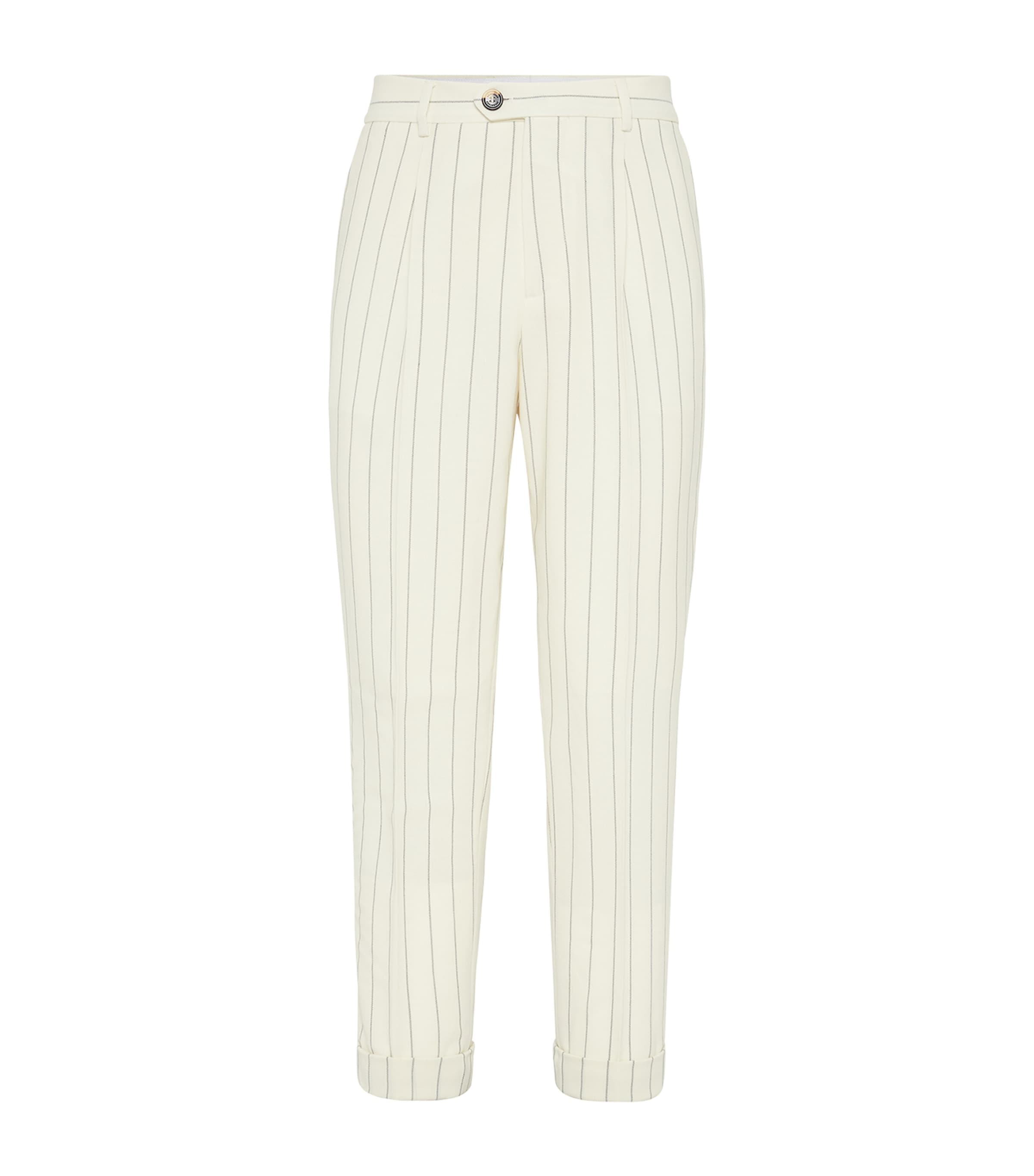Brunello Cucinelli Virgin Wool Stripe Leisure Trousers In White