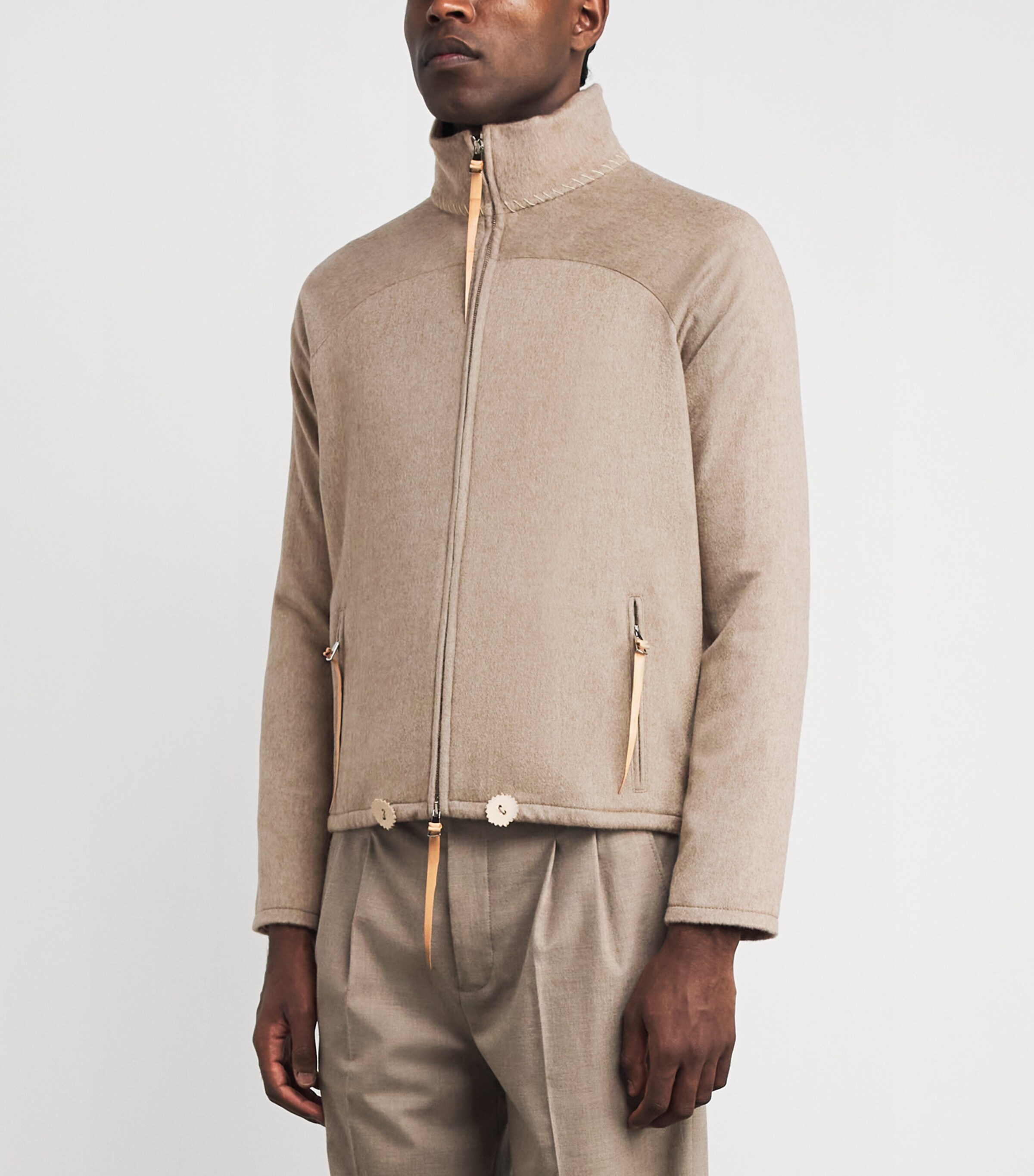 Alan Scott Mens Cashmere-Blend Track Sweater Natural Image 4