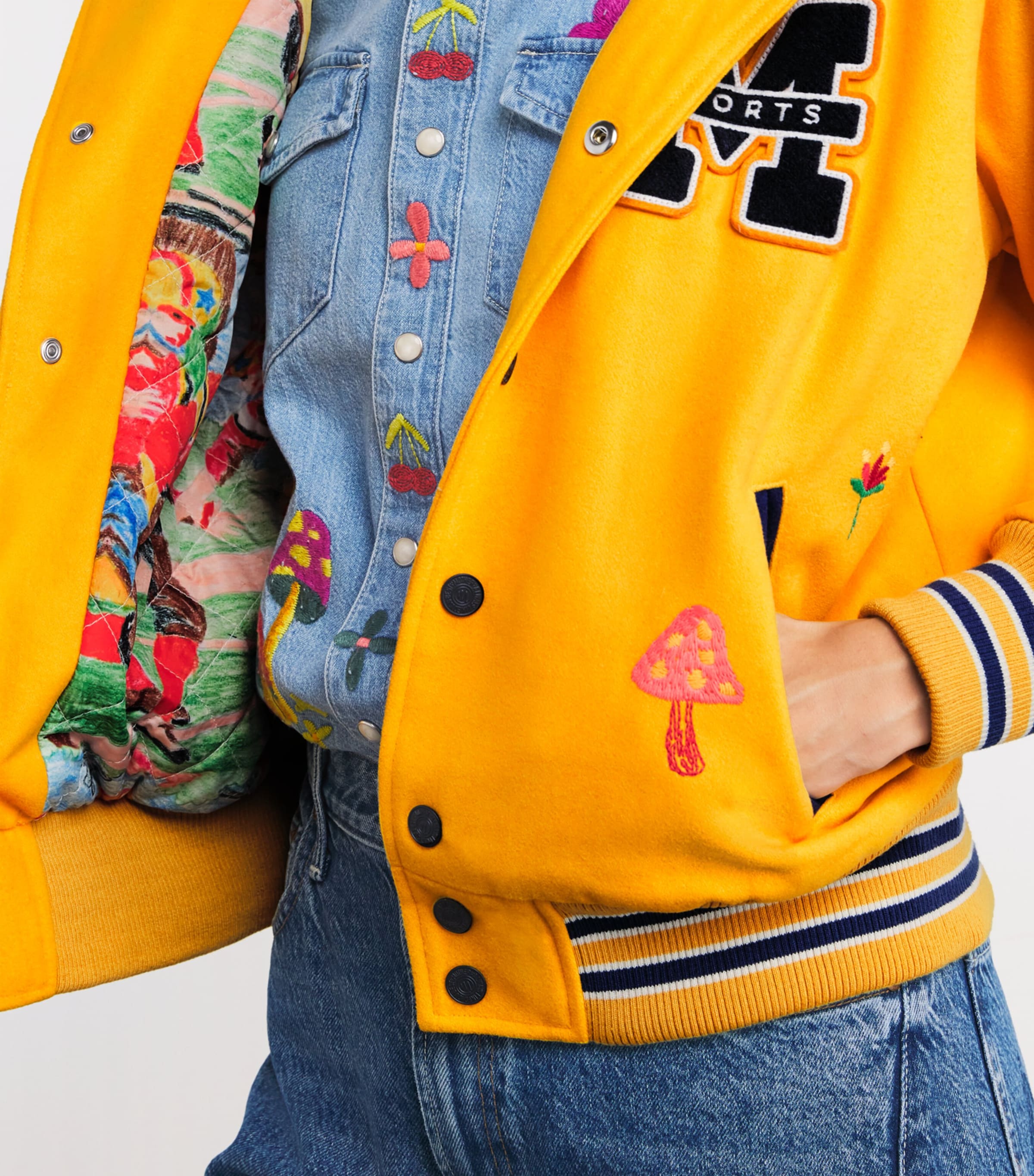 MOTHER Womens The Split Hood Team Spirit Bomber Jacket Drop Out Image 6