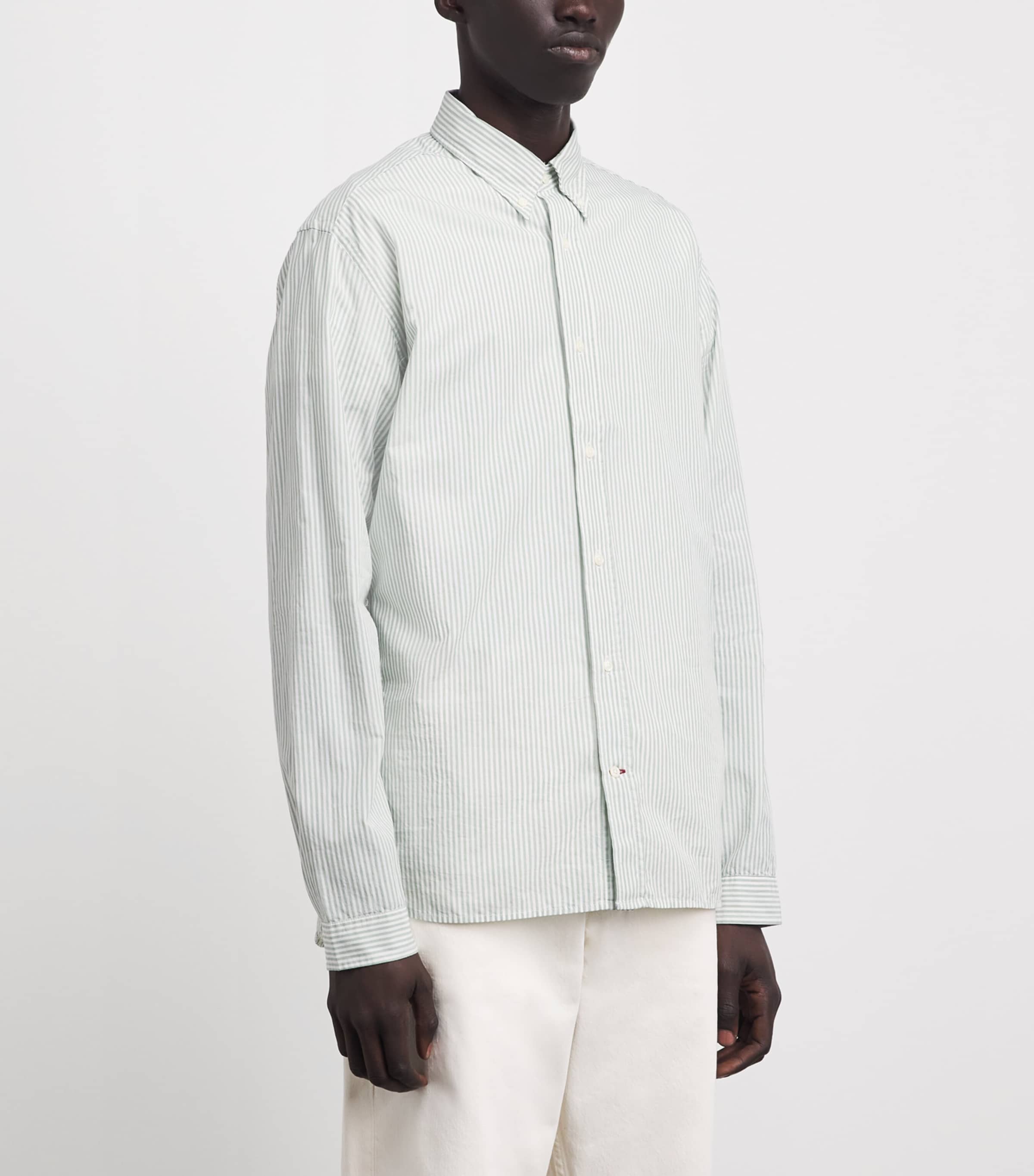 Oliver Spencer Mens Cotton Stripe Brook Shirt Green Image 4