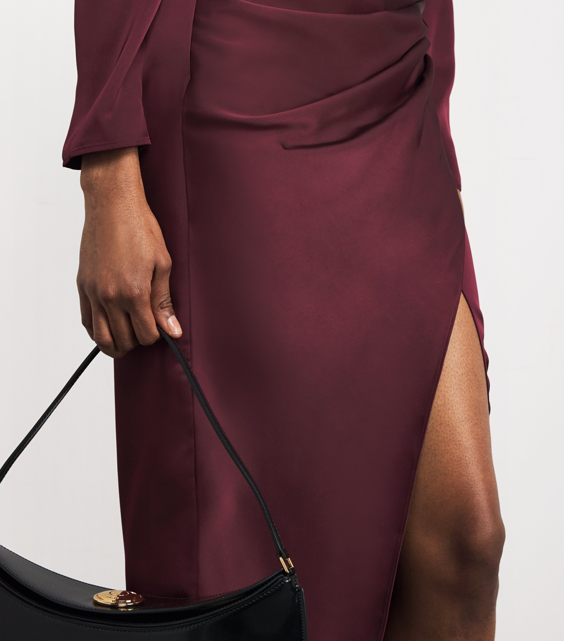 Satin Draped Midi Dress RED Image 6