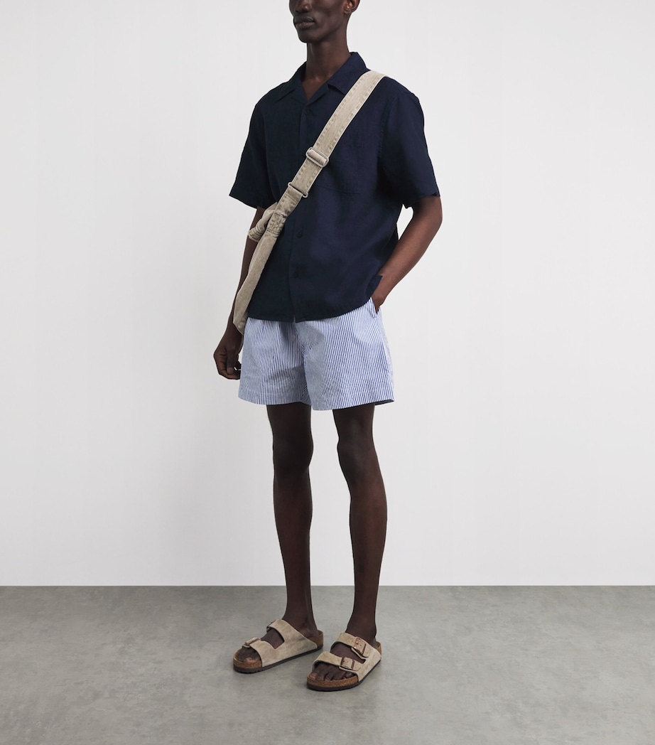 Wax London Mens Linen Short-Sleeve Didcot Shirt Navy Image 2