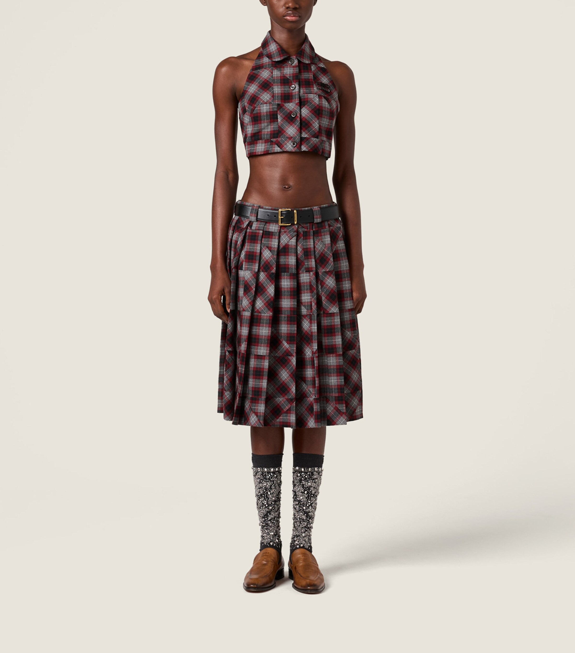 Miu Miu Womens Wool Tartan Patchwork Top Image 2