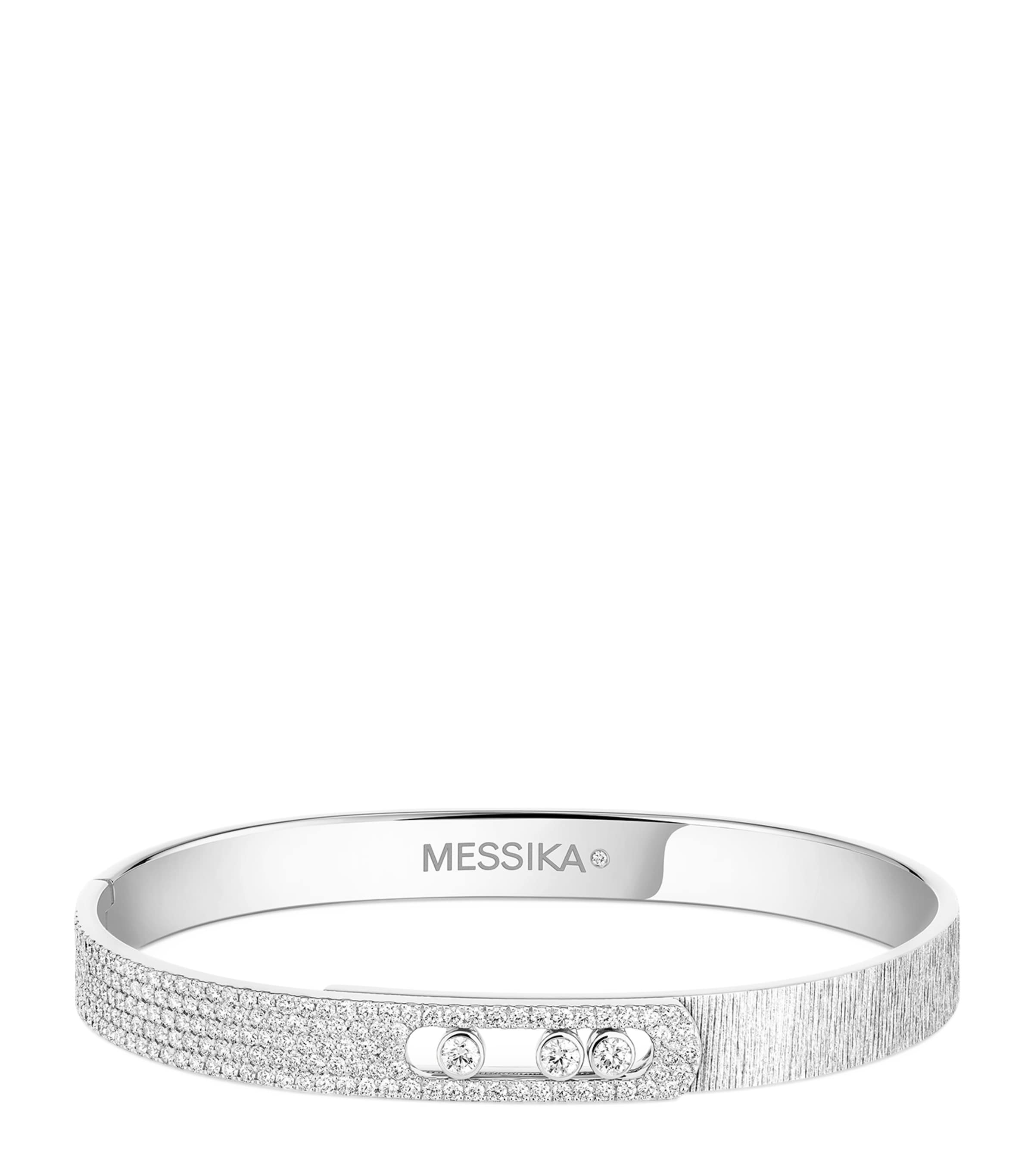 Messika Move Noa Diamond and White Gold Half Pavé Chiselled Bangle (1.20ct) White Gold Image 1