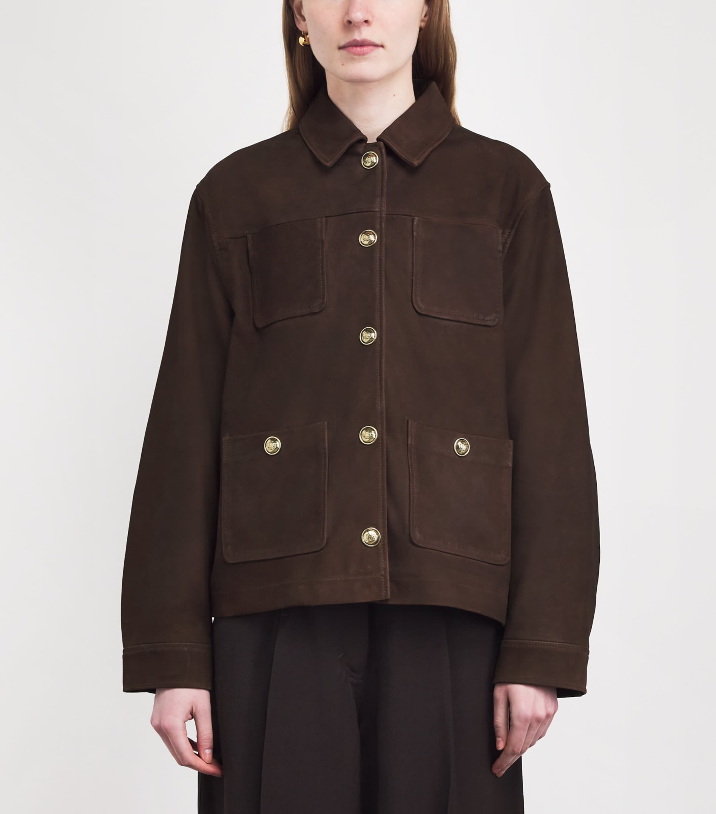 Sandro Paris Womens Suede Pocket-Detail Jacket Black Brown Image 4