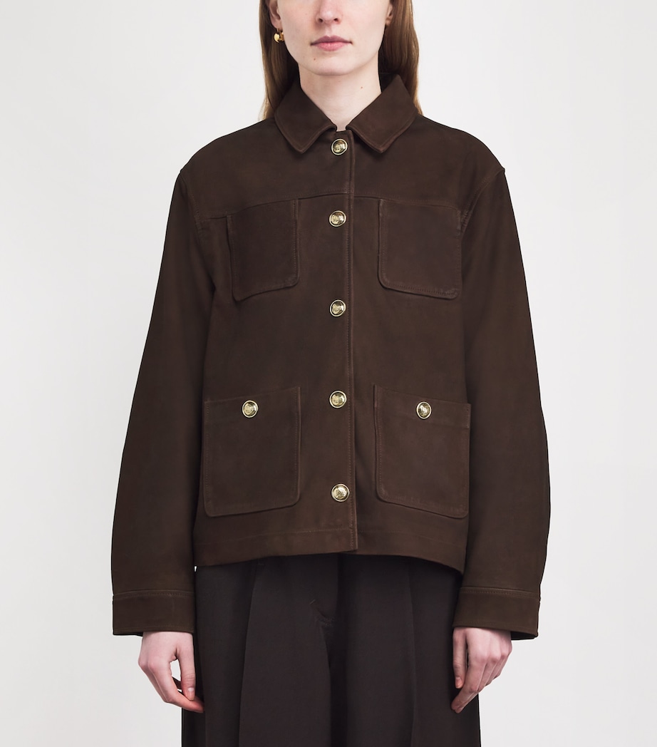 Sandro Paris Womens Suede Pocket-Detail Jacket Black Brown Image 4