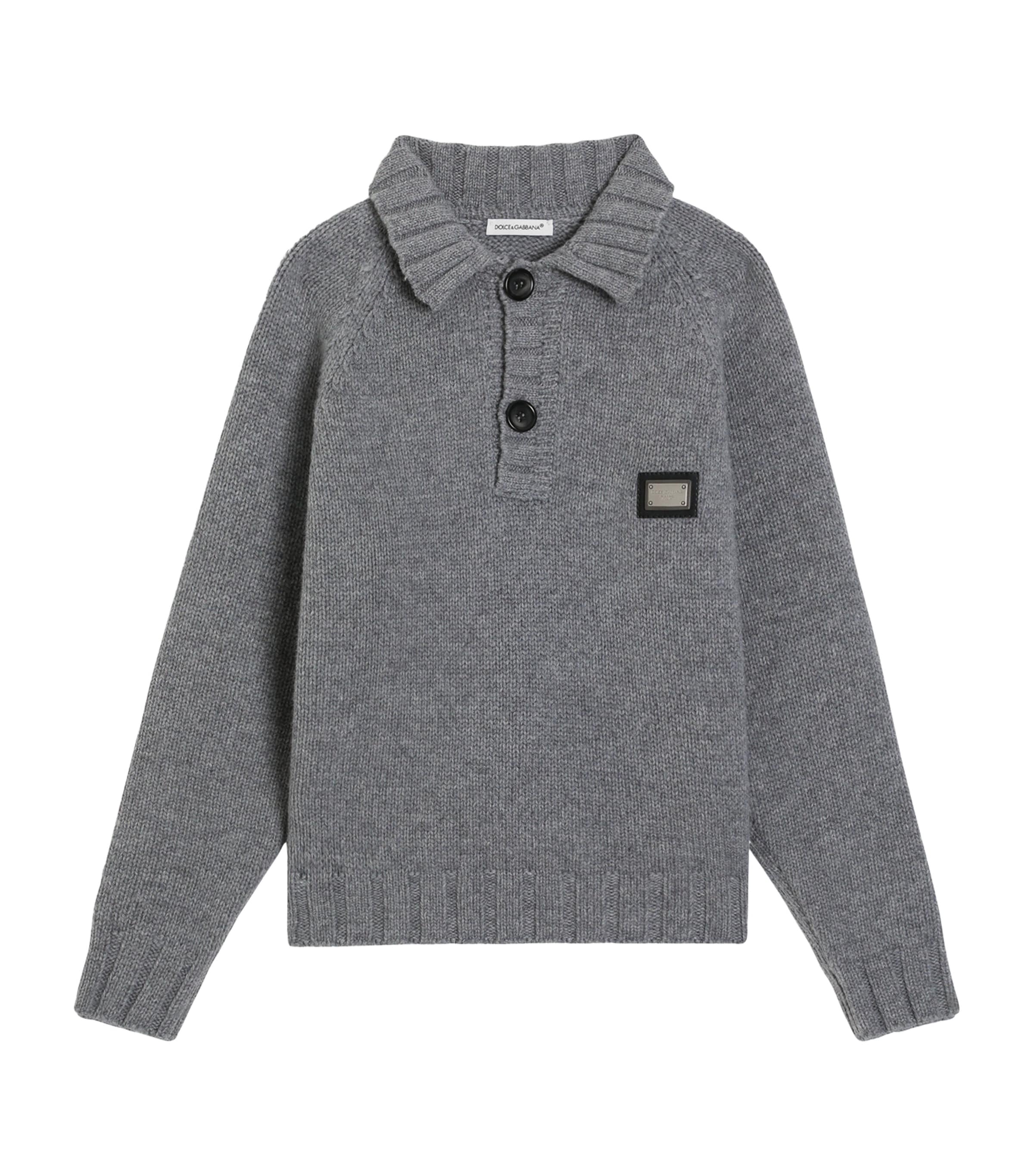 Dolce&Gabbana Kids Wool-Cashmere Polo Sweater (8-12 Years) Melange G Image 1