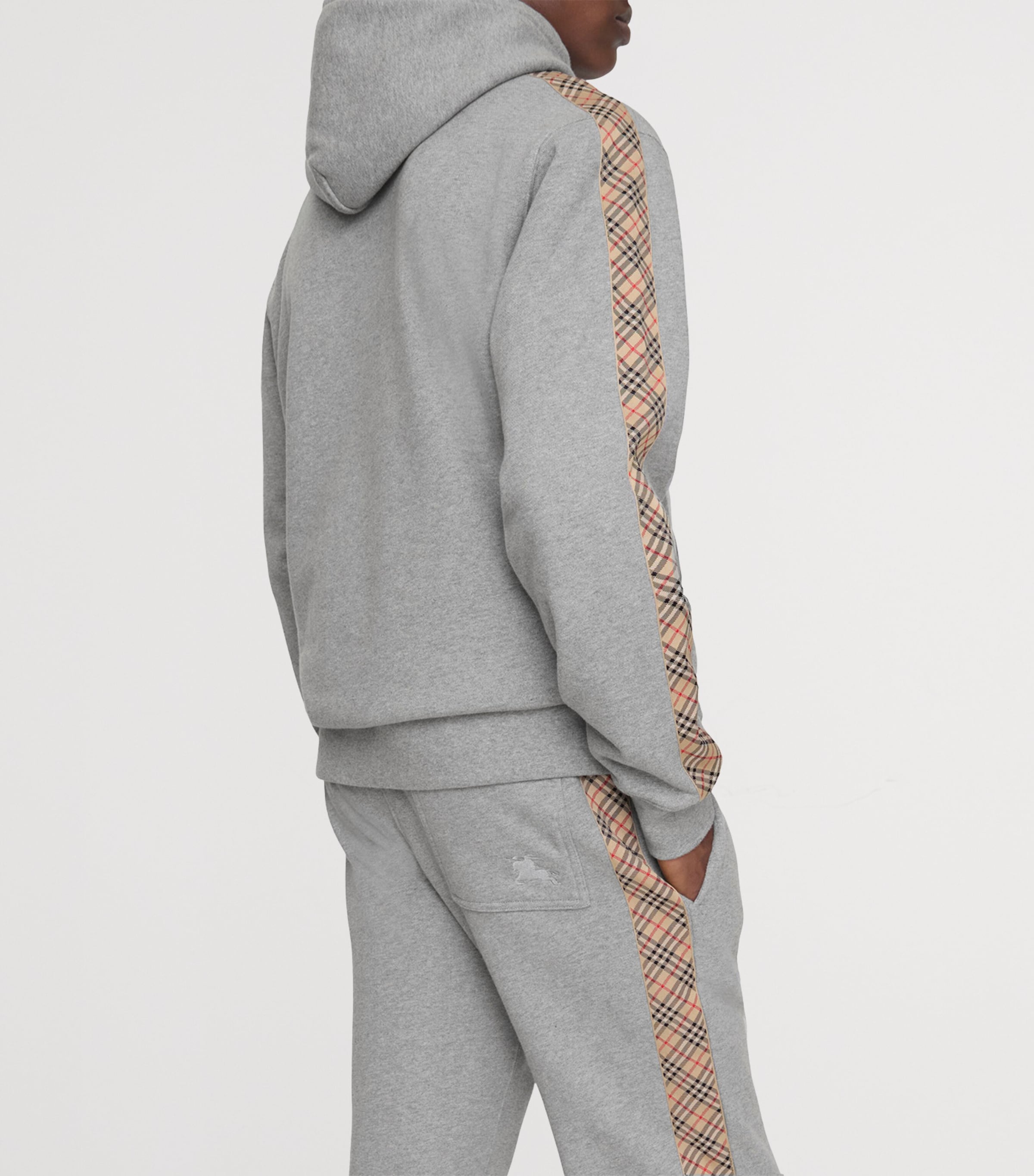 Cotton Check-Trim Hoodie PALE GREY MELANGE Image 3