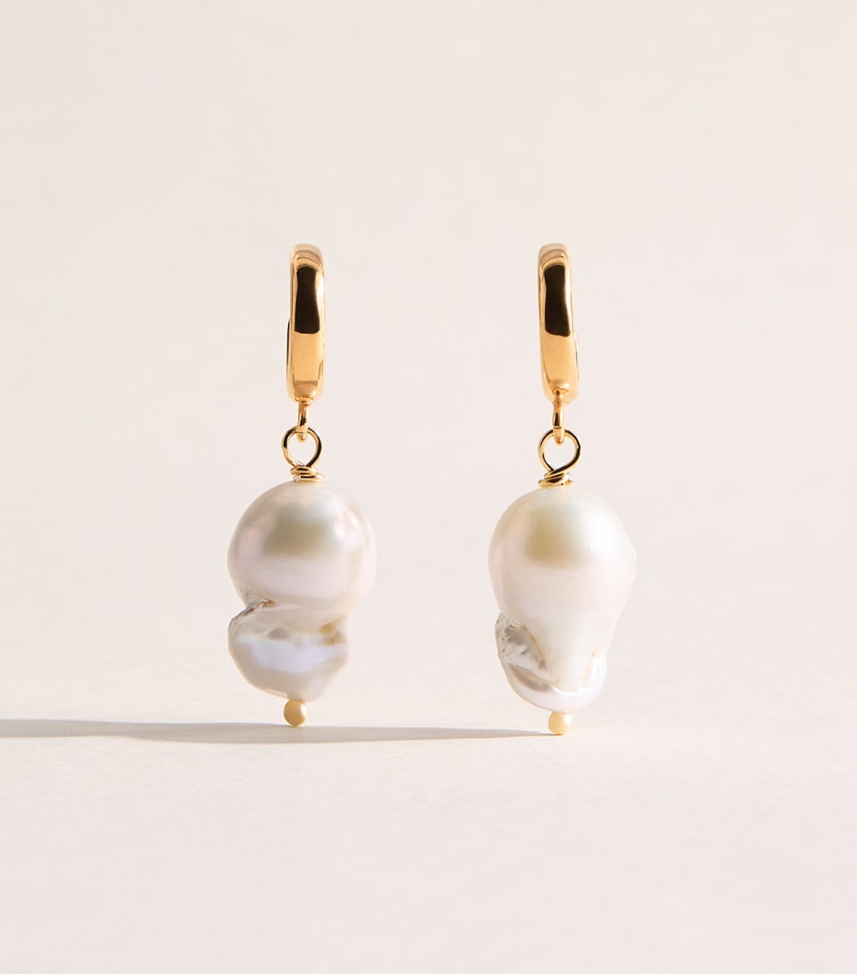 Hermina Athens Gold-Plated Freshwater Pearl Hoop Earrings Gold