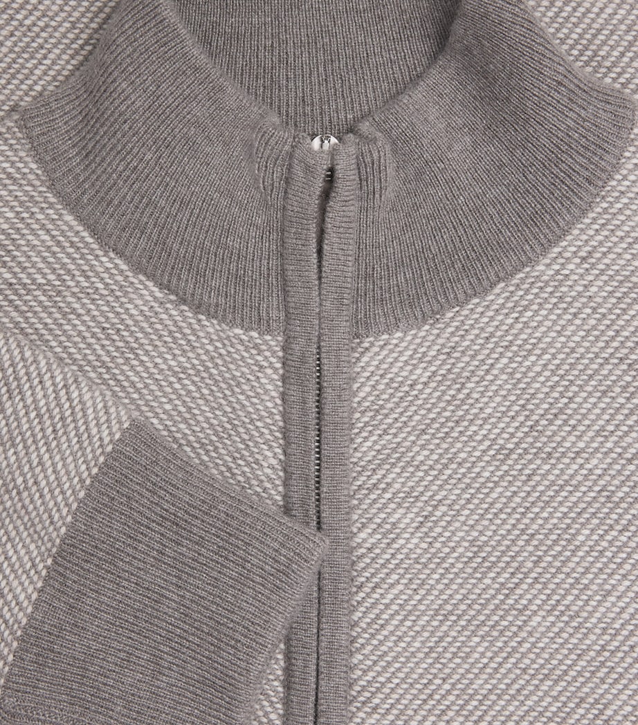 N.Peal Mens Organic Cashmere Birdseye Cardigan Taupe Ecru New Ivory Image 6