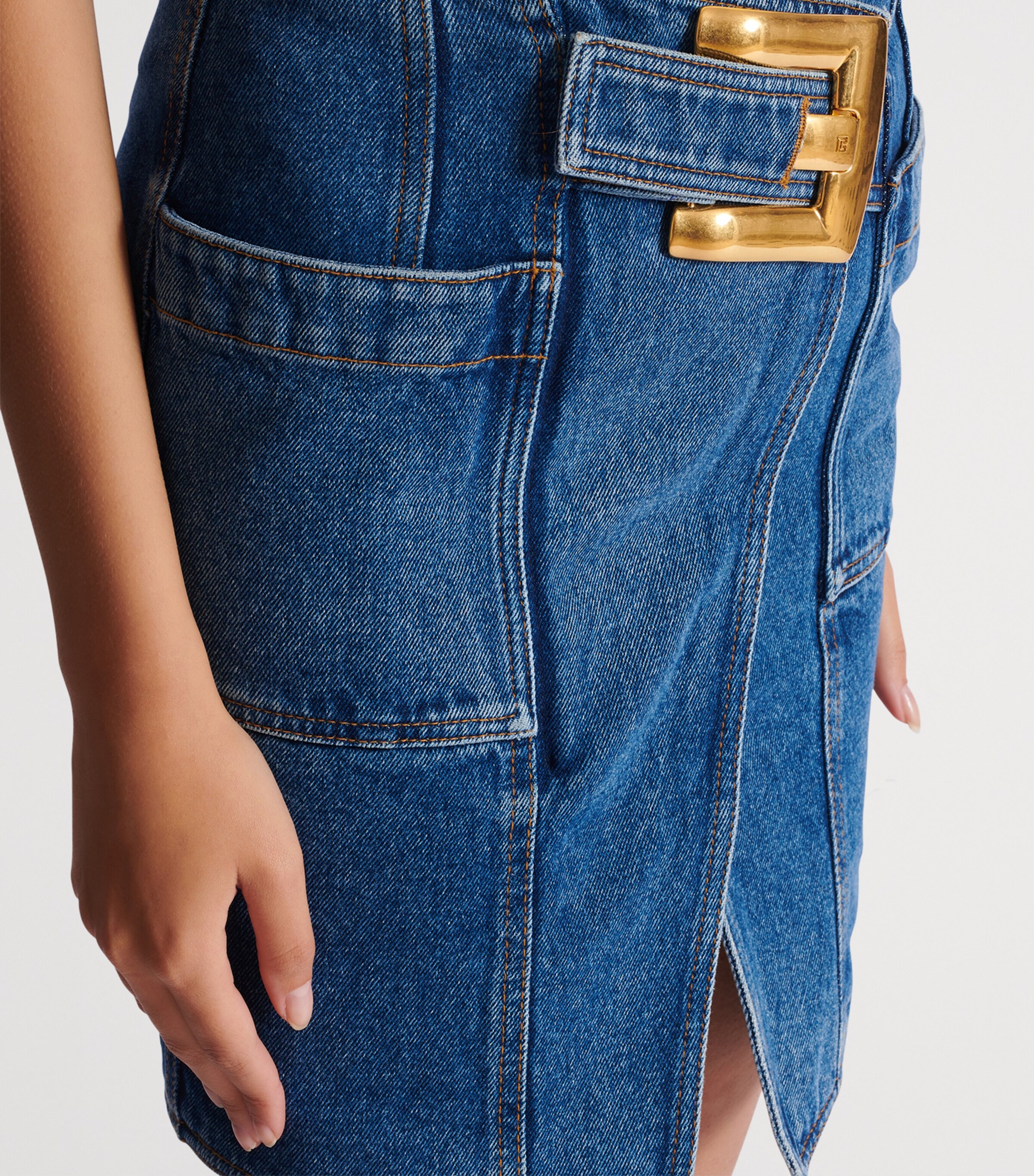 Denim Belted Mini Skirt 6EX BLEU JEAN FONCE Image 8