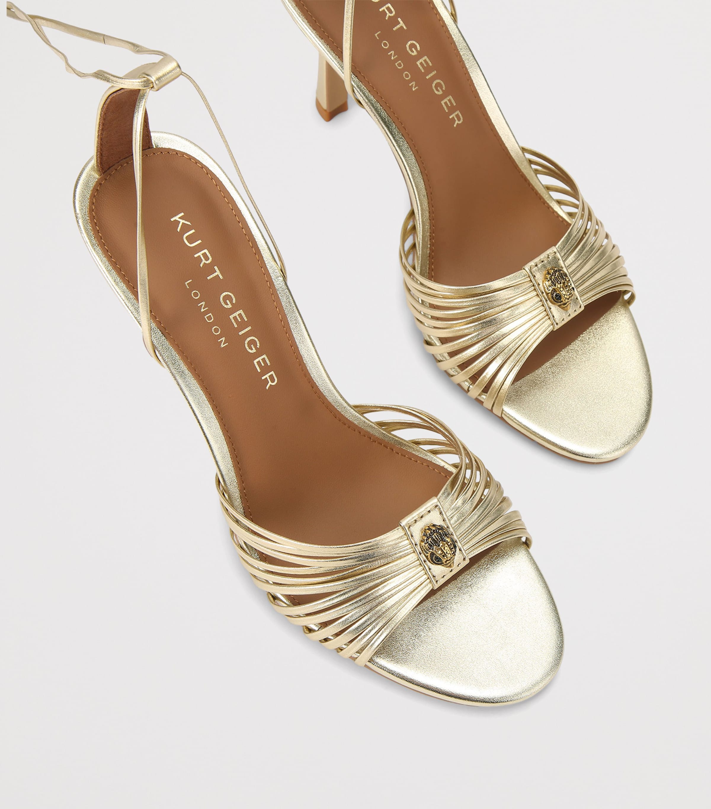 Kurt Geiger London Metallic Leather Embellished Heeled Sandals Gold Image 4