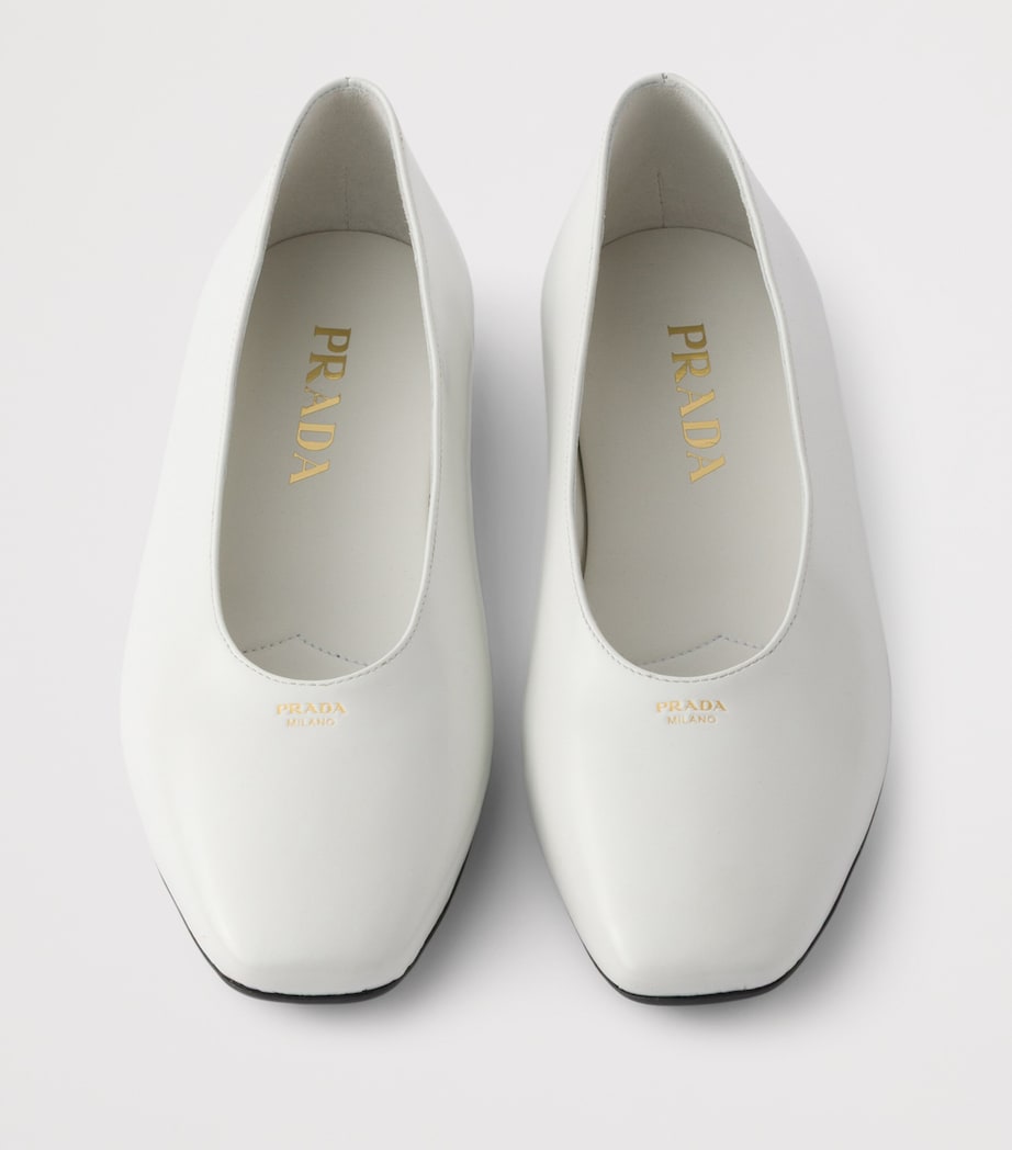 Prada Brushed Leather Logo Ballet Flats White Image 3
