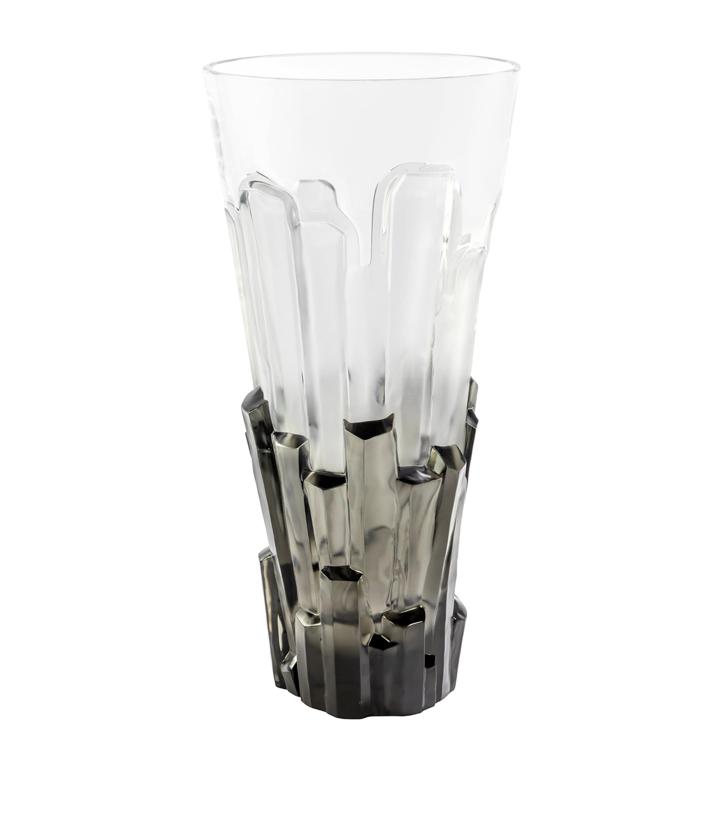 Lalique Crystal Basalte Vase In Gray