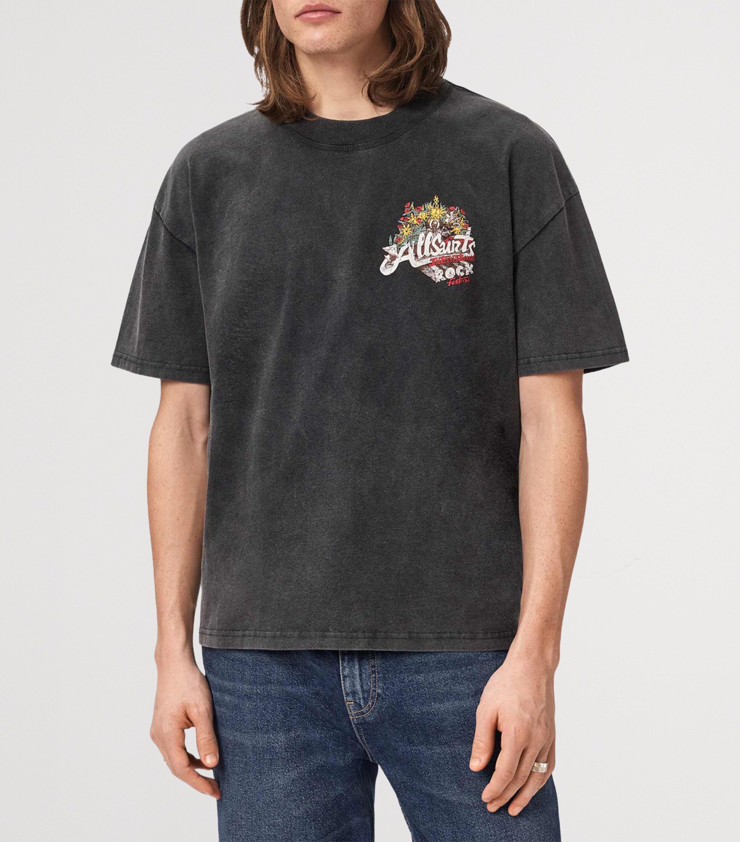 AllSaints Mens Organic Cotton Roque T-Shirt Washed Black Image 7