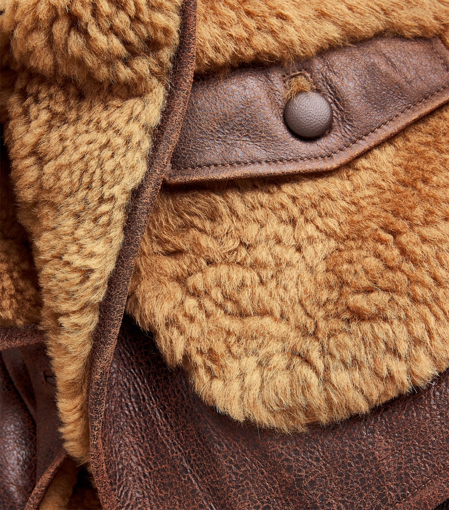 Leather Shearling-Detail Aviator Jacket DARK BROWN Image 5