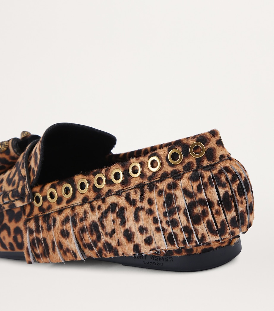 Kurt Geiger London Leather Leopard Fringe Moccasins Brown/oth Image 2