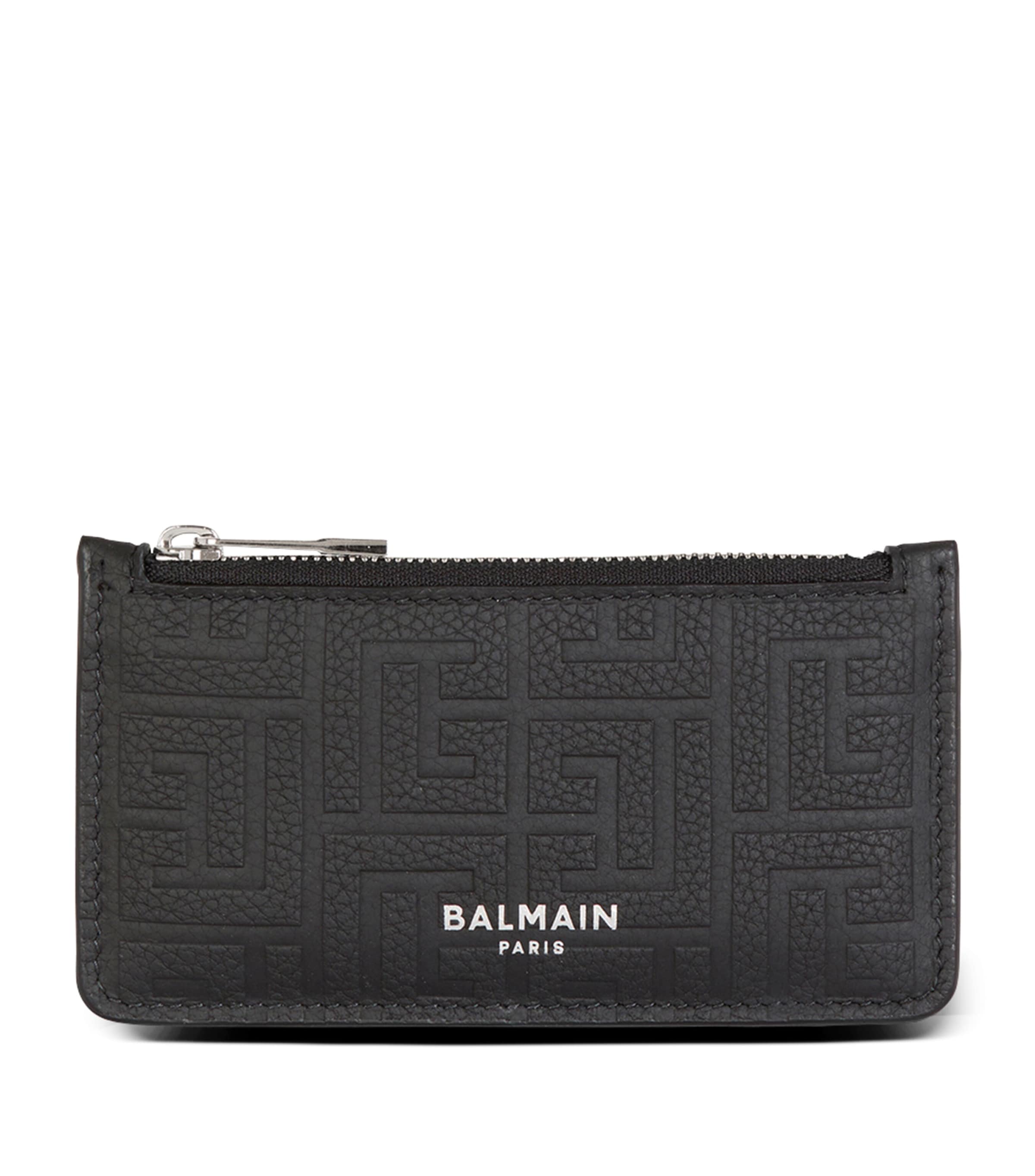 Balmain Monogram-embossed Leather Cardholder In Black