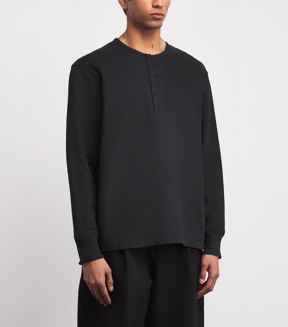 Cotton Henley T-Shirt BLACK Image 3