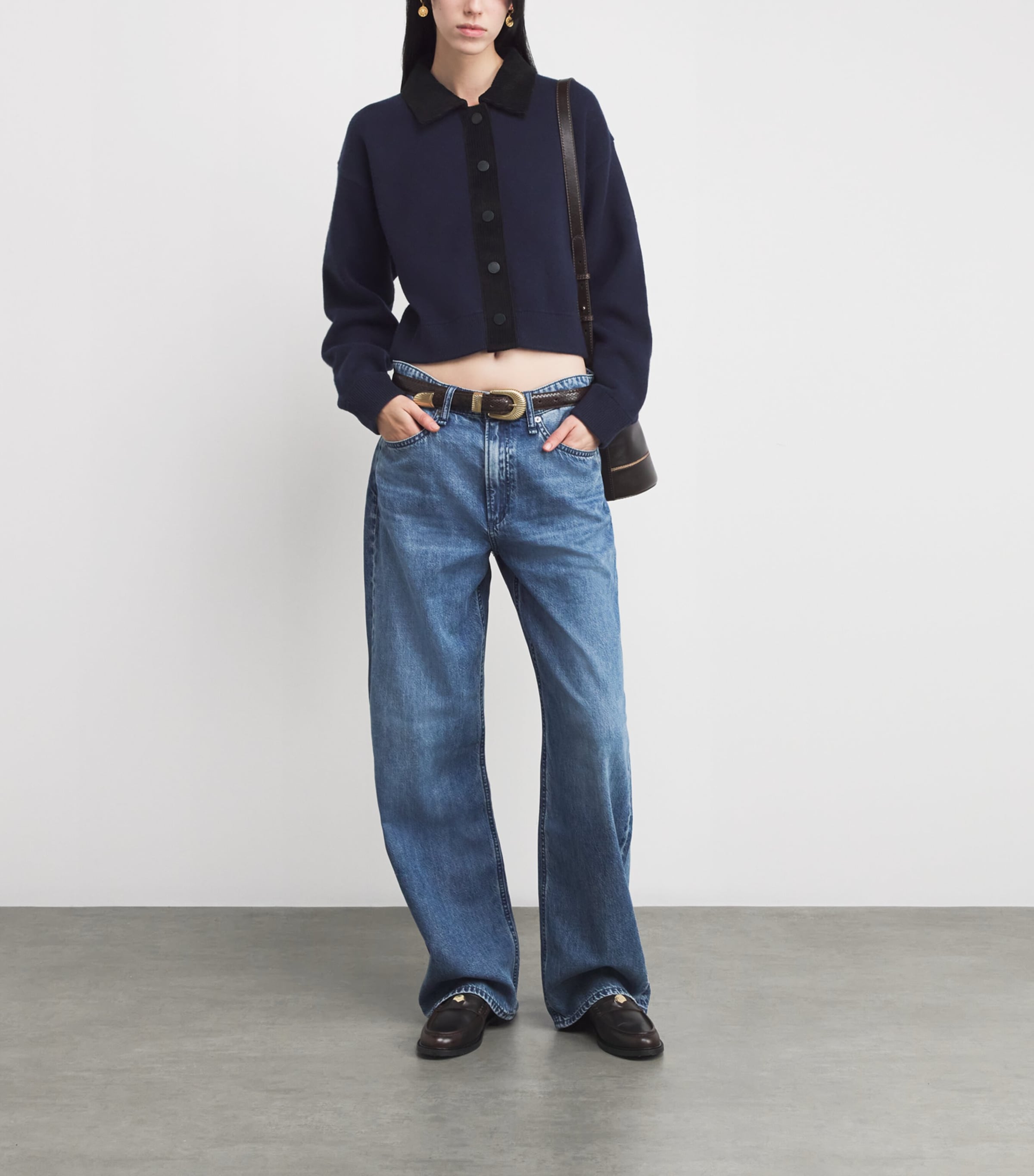 Corduroy-Collar Cardigan DUAL-COLOR Image 2