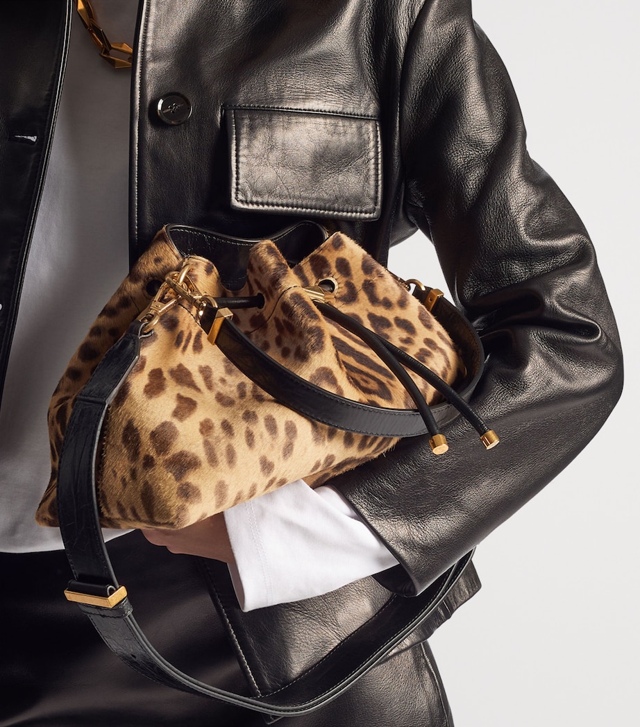 Jimmy Choo Medium Cinch Leopard Print Bucket Bag Natural/gold Image 2