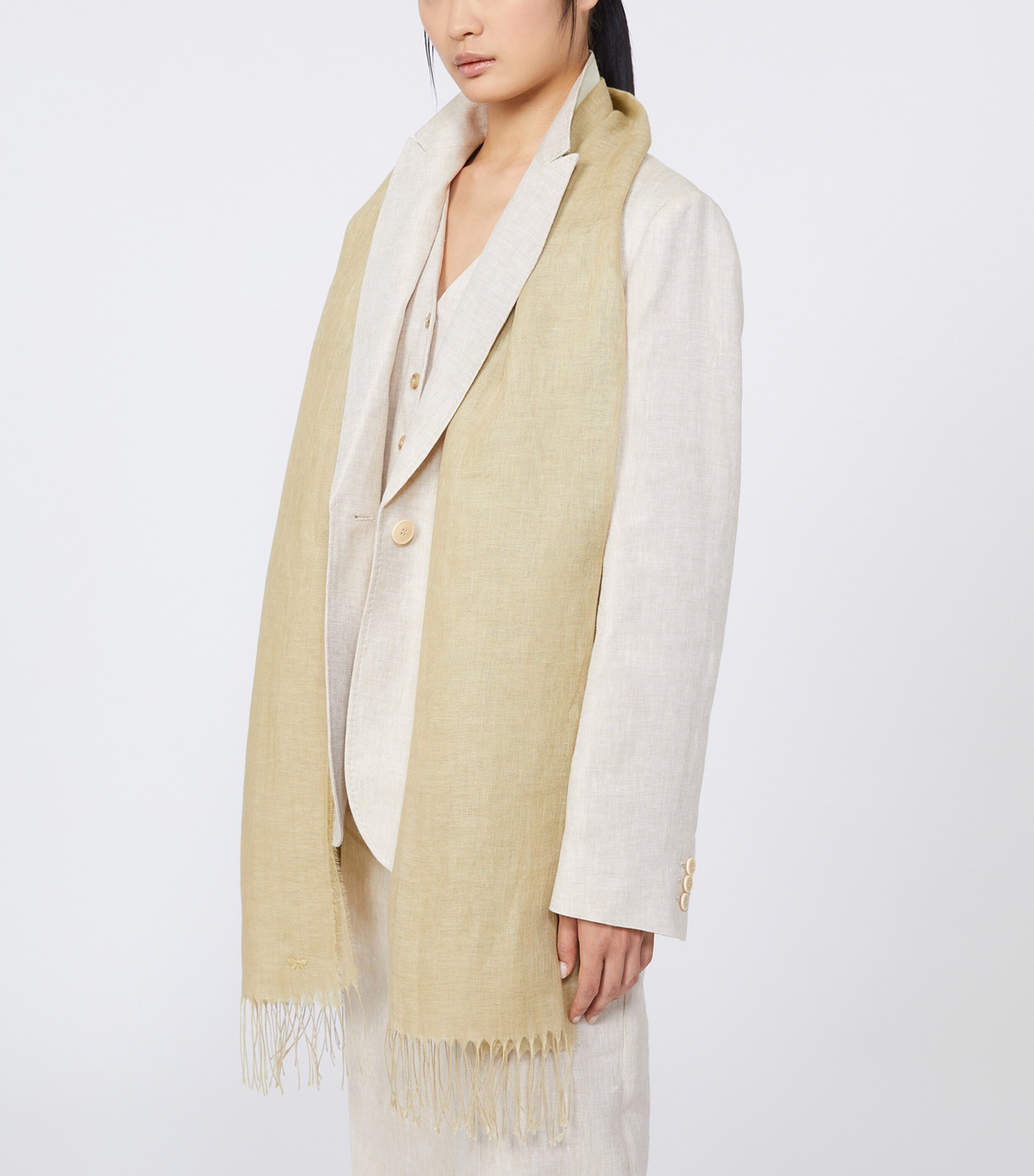 Weekend Max Mara Linen Fringe-Trim Scarf Beige Image 2