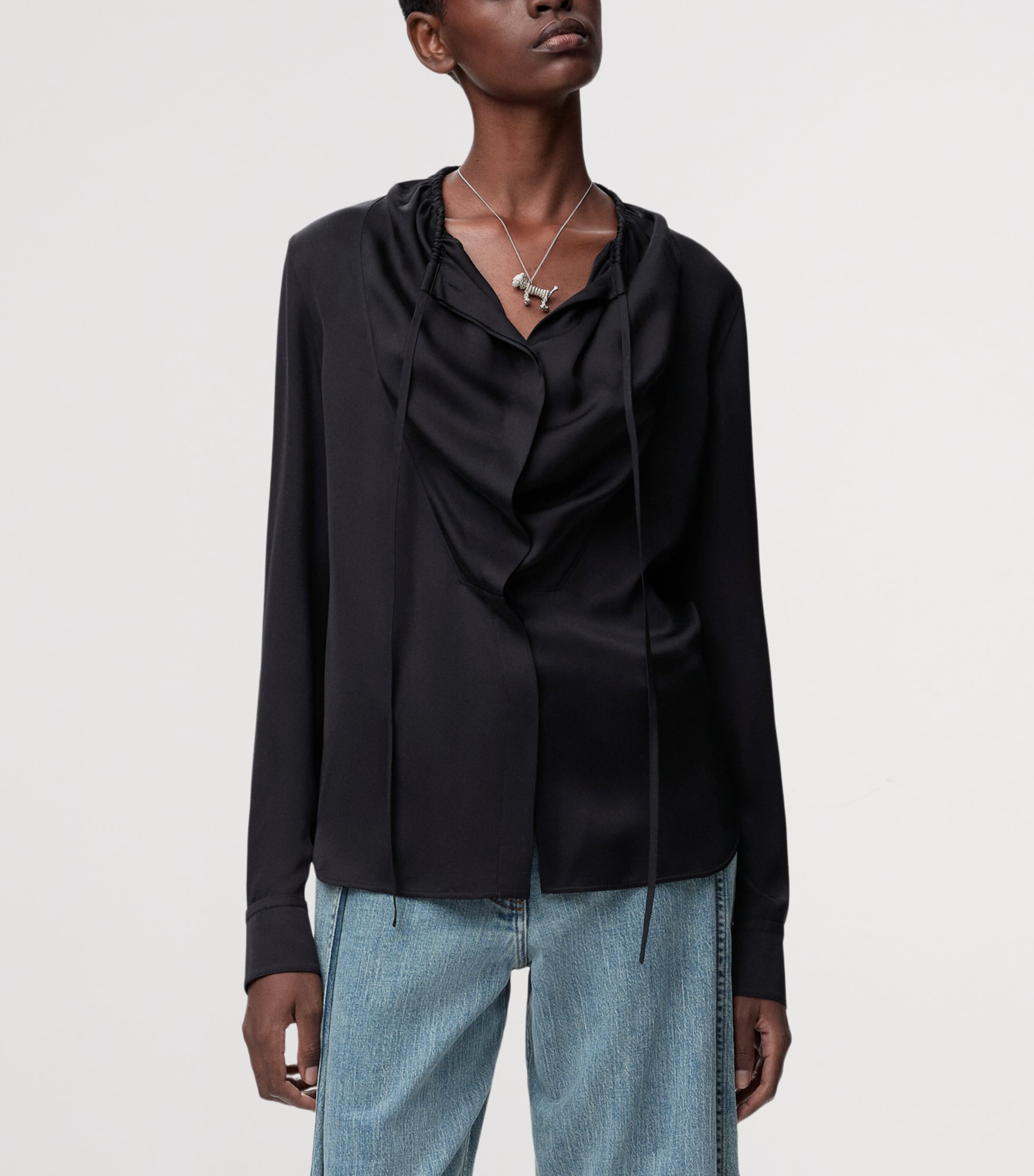 Silk-Blend Satin Blouse BLACK Image 3